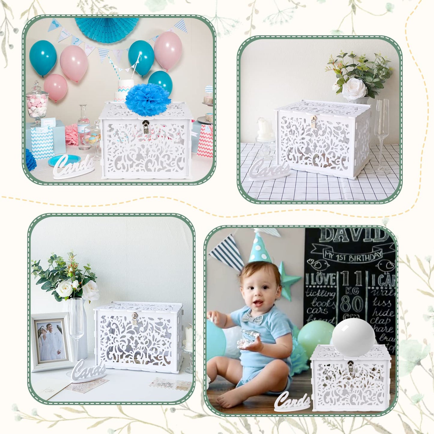 OurWarm White Wedding Card Box with Lock, PVC Gift Card Box for Wedding Decorations for Reception, Money Gift Boxes for Party Reception Anniversary Bridal Baby Shower Decorations