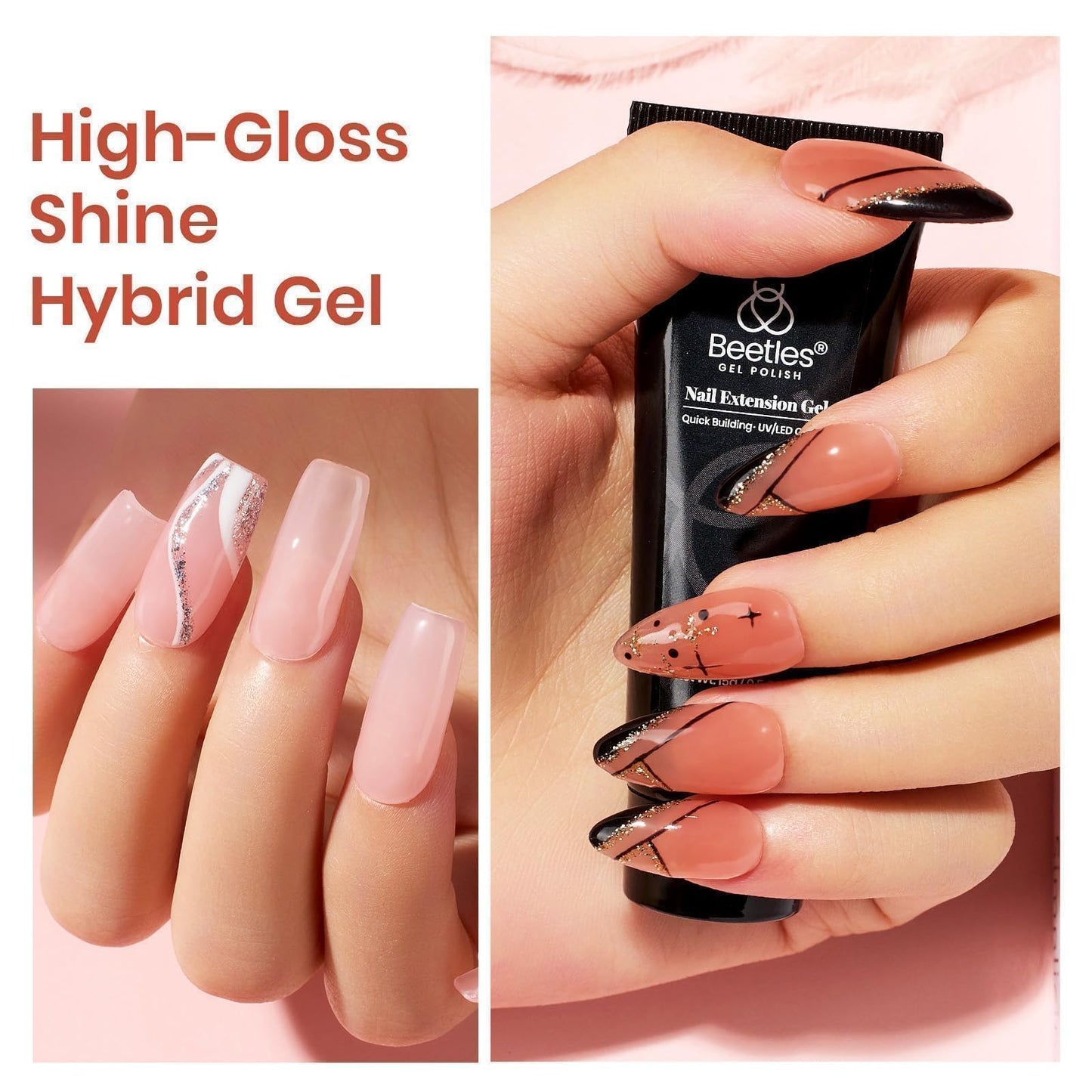 Beetles Poly Nail Gel Kit - 6 Colors Jelly Nude Extension Kit with Slip Solution Builder Nail Enhancement for Beginner & Professional Long Lasting DIY Home Gift for Women, UV & LED Needed