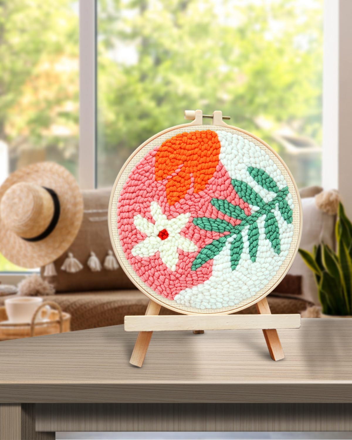 TINDTOP Punch Needle Kits, Punch Embroidery Kits for Adults Beginner, Tool with Punch Needle Fabric, Hoops, Yarns and Sewing Needles