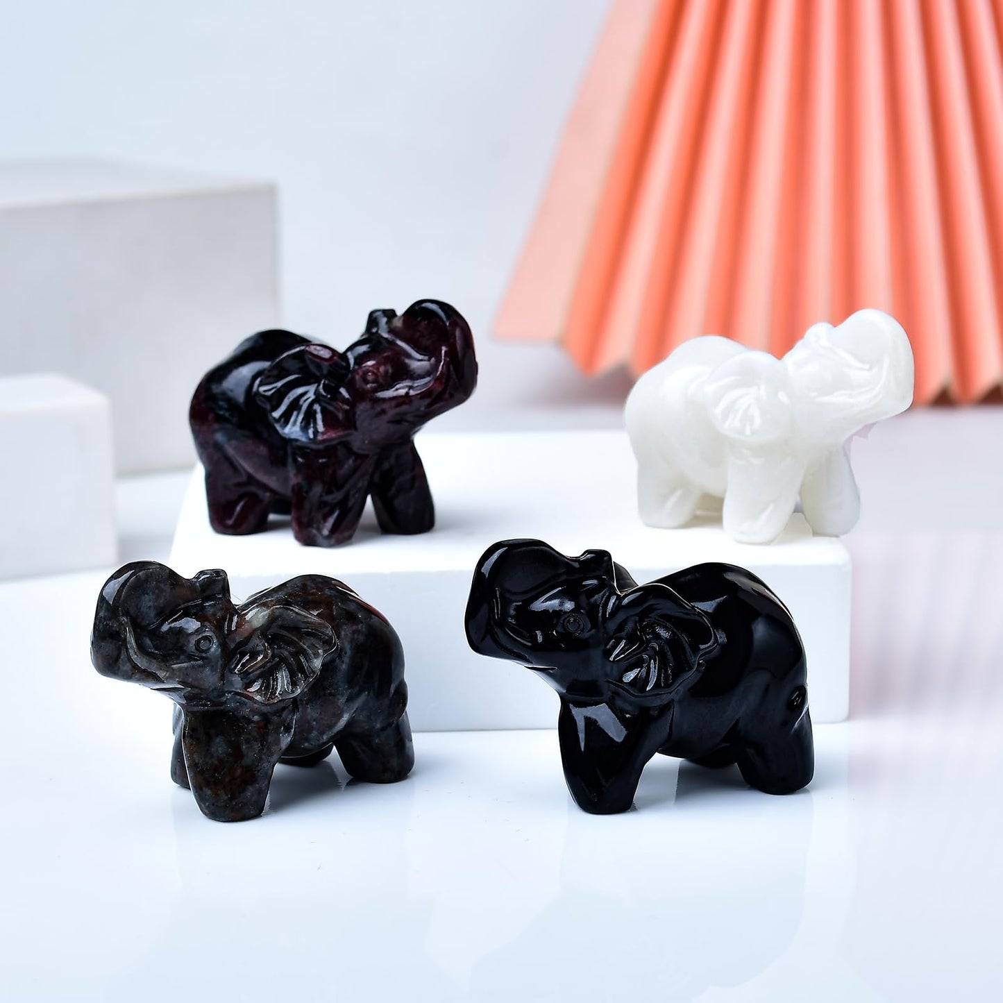 WUYOUSHI Obsidian Crystal Elephant Statue 2" Healing Crystal Handmade Figurine Lucky Guardian Pocket Statues Reiki Meditation Office Home Decoration Gift
