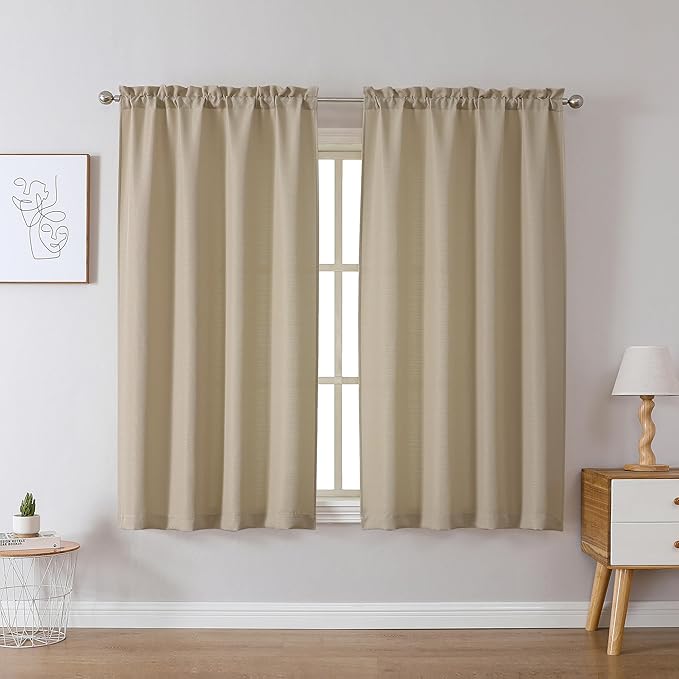 Chyhomenyc Camel Curtains 45 Inch Length 2 Panels, Faux Linen Textured Semi Sheer Light Filtering Soft Airy Rod Pocket Window Treatment Drapes for Living Room Bedroom, Each 30" Wx45 L