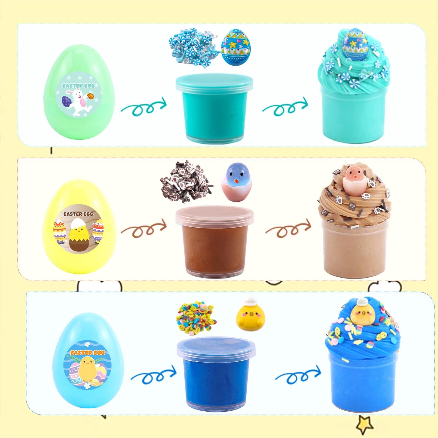 KUALUDJIT 8Pack Butter Slime kit for Kids,Easter Basket Stuffers Party Favors Stretchy and Non-Sticky, Sensory Play Kit and Easter Basket Fillers Slime and Charms - Prefilled Eggs