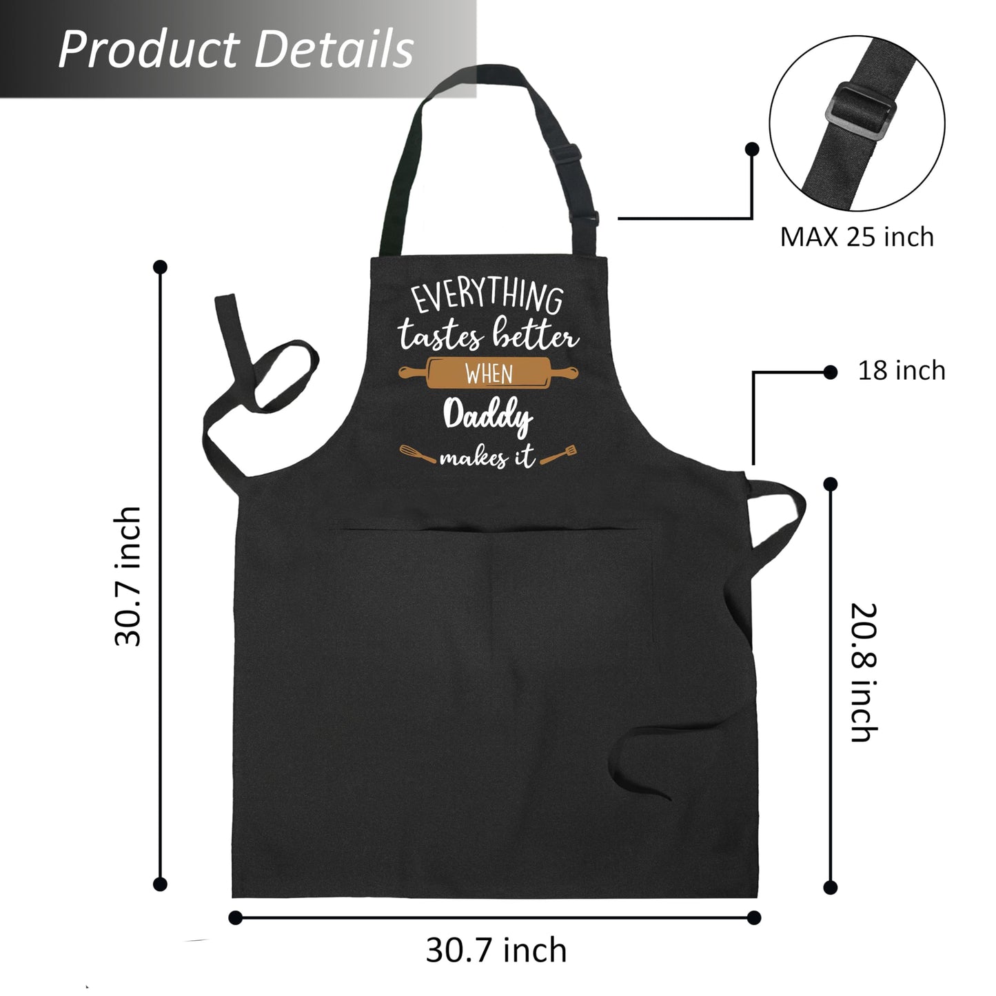 COWEB Daddy Gifts Apron, Daddy Dad Gifts for Father's Day Birthday from Daughters Sons, Father Kitchen Baking BBQ Aprons, Waterproof Adjustable Cooking Apron for Kitchen