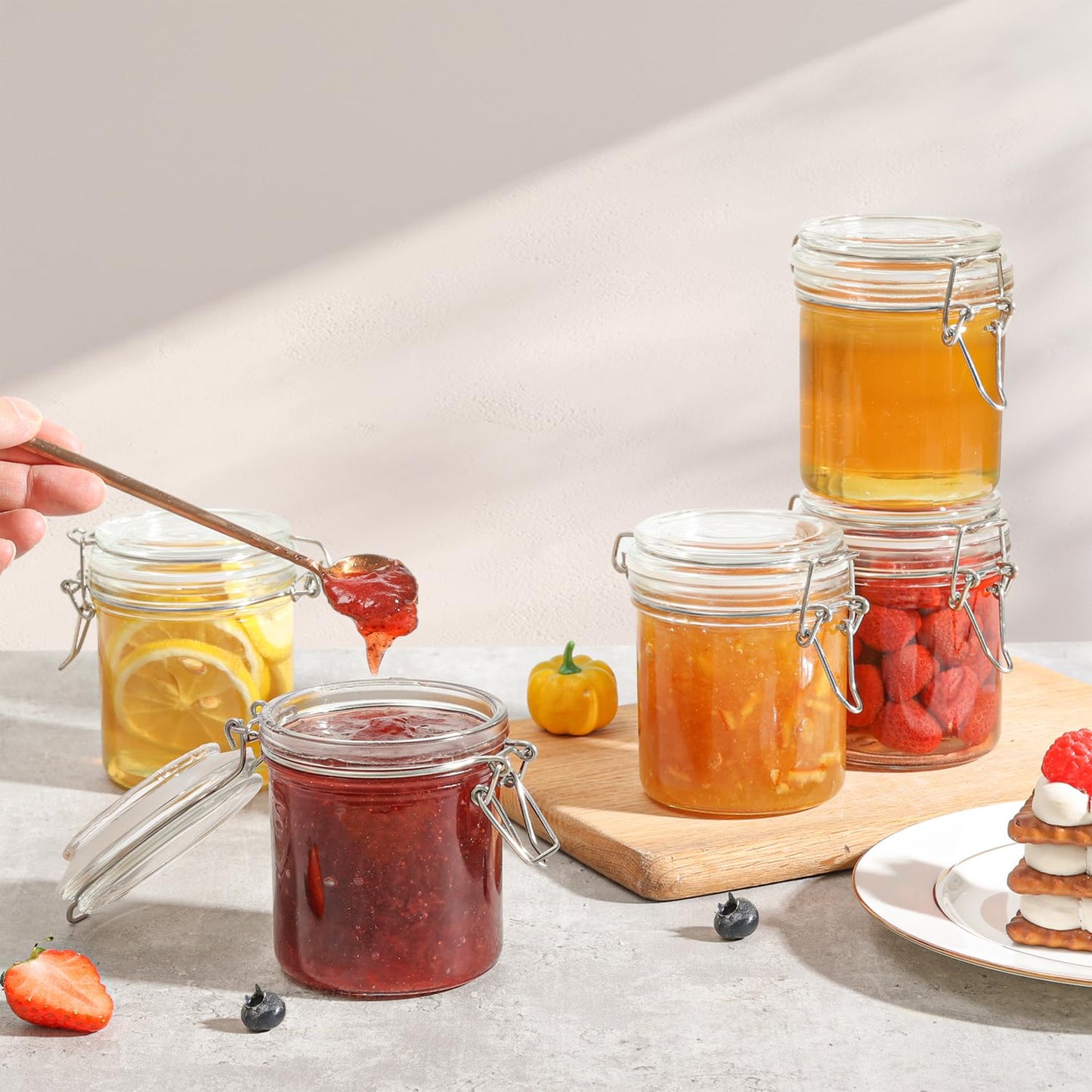 ComSaf 8oz Glass Jars with Airtight Lids (Value Pack of 12), Bulk Cylindrical Jelly Jars for Complete Pantry Organization, 240ml Small Canisters for Sourdough Discard, Spices, Crafts & More