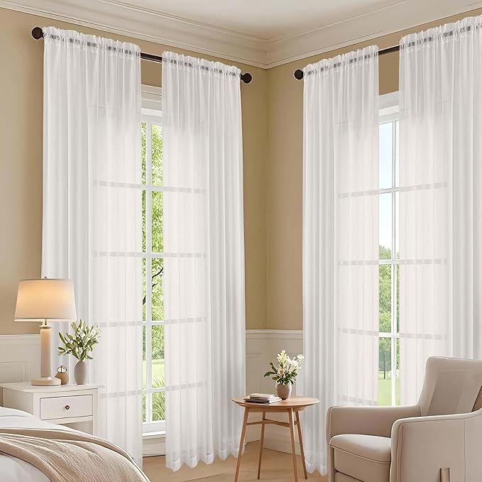 OVZME Ivory Sheer Curtains 72 Inches Long 2 Panels Set, Light Filtering Sheer Curtains for Living Room Bedroom 59 Inch Extra Wide, Modern Voile Filmy Rod Pocket Window Drapes, 59Wx72L Inches