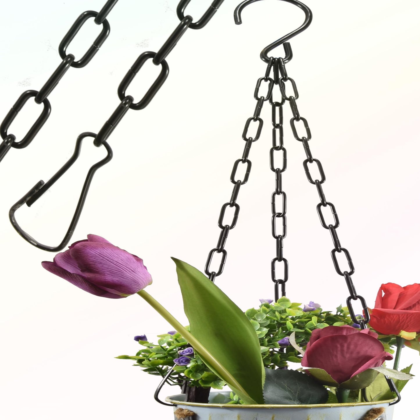 Meinvcisi Heavy Duty Black Metal Hanging Chains for Plants Pots Baskets, Replacement Chains, 23 Inch, 60 lbs Capacity, 2 Packs, Anti-Rust, Adjustable, for Heavy Planters, Bird Feeders, Lanterns.
