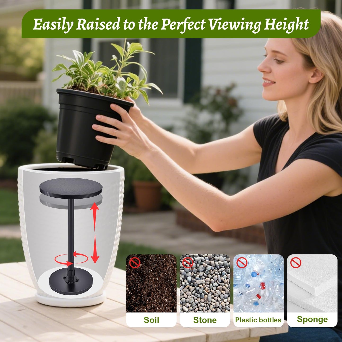 Decivems Adjustable Large Plant Riser for Indoor/Outdoor Pots 12.8-21" Universal Plant Stand with 6/8/10" Base, Fits 8/10/12 Inch Round/Square Planters