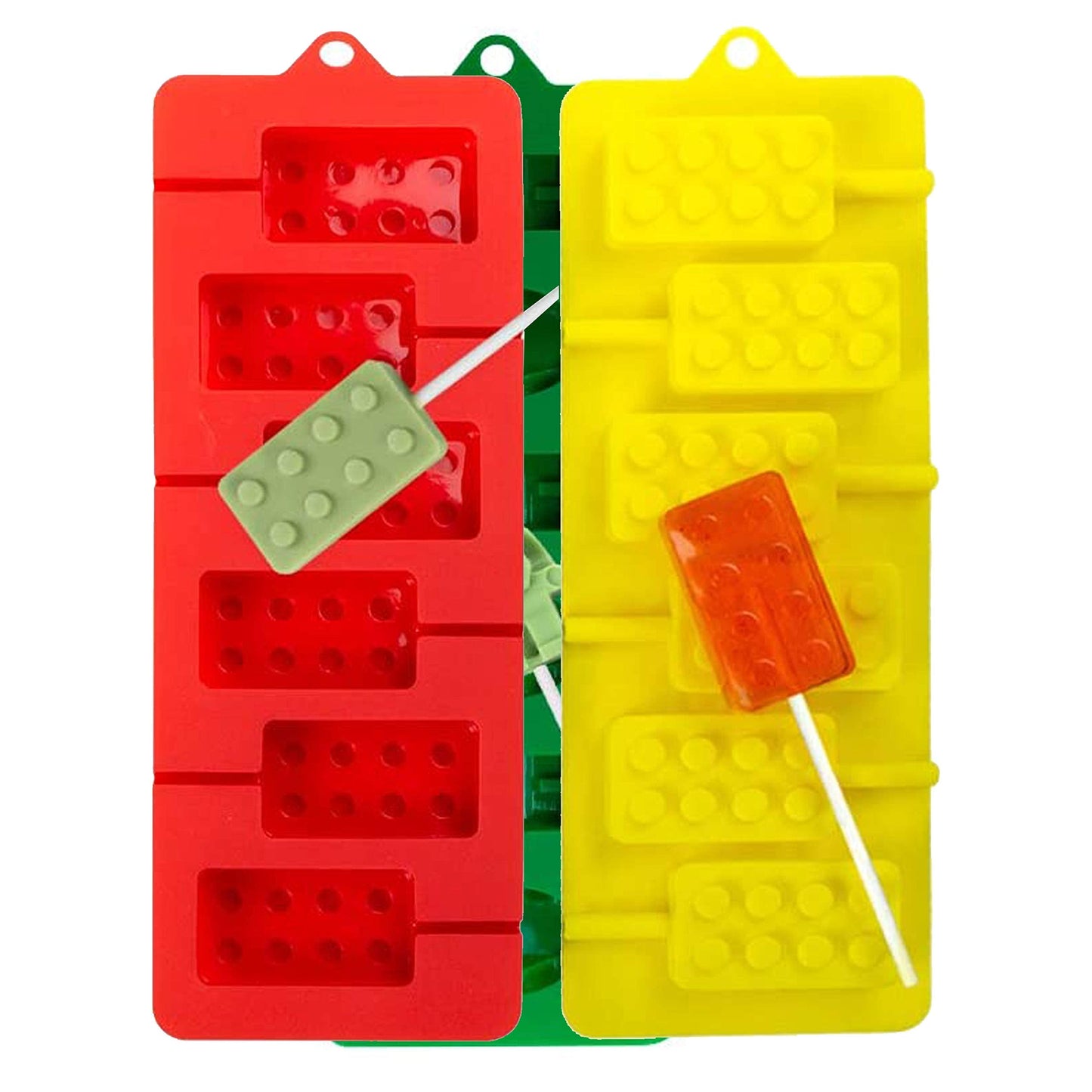 Webake Silicone Lollipop Molds, Brick Chocolate Hard Candy Lollypop Sucker Mold Set of 3 (Include 100 Paper Sticks)