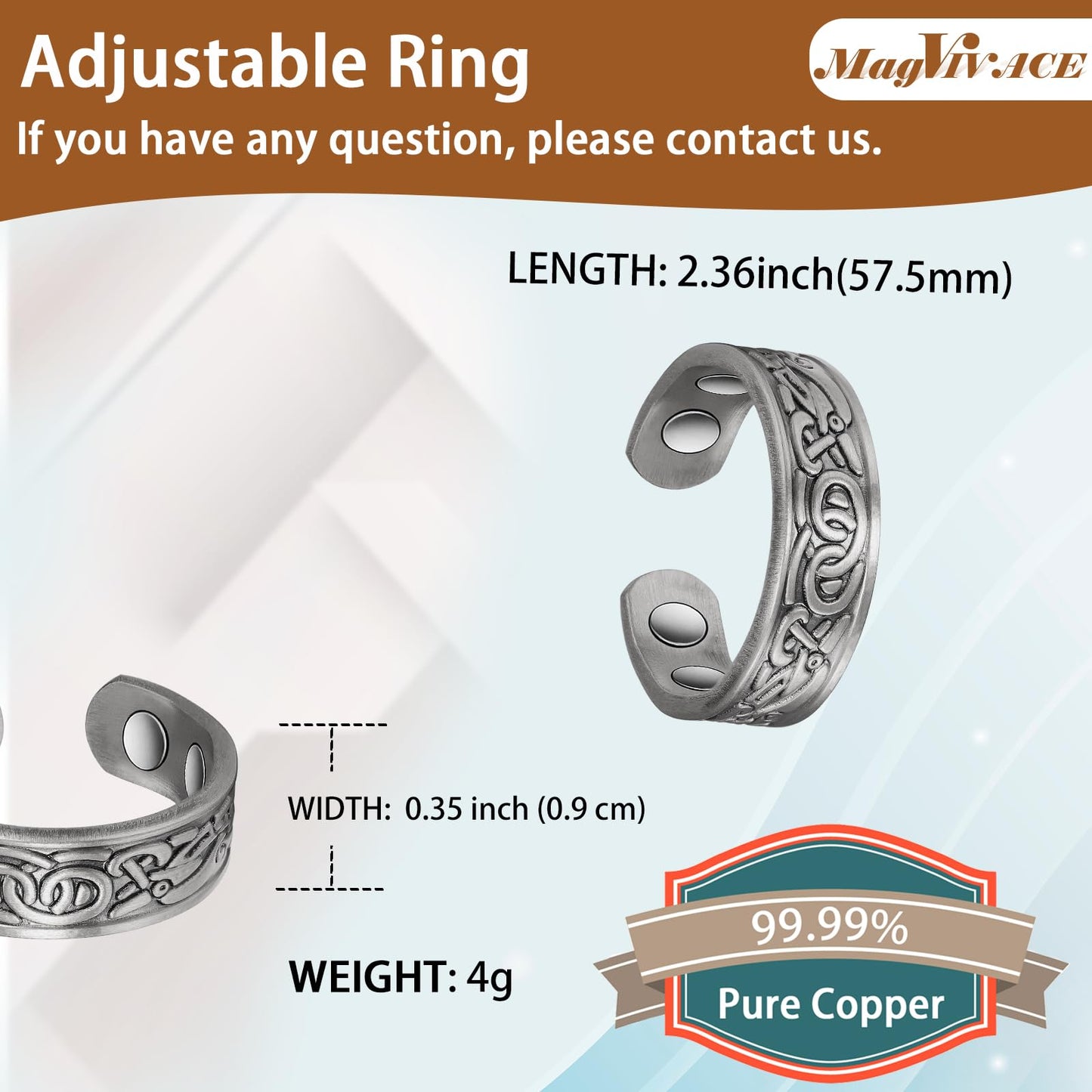 Pure Copper Ring for Women, Magnetic Rings with Magnets Jewelry (Copper Ring B)
