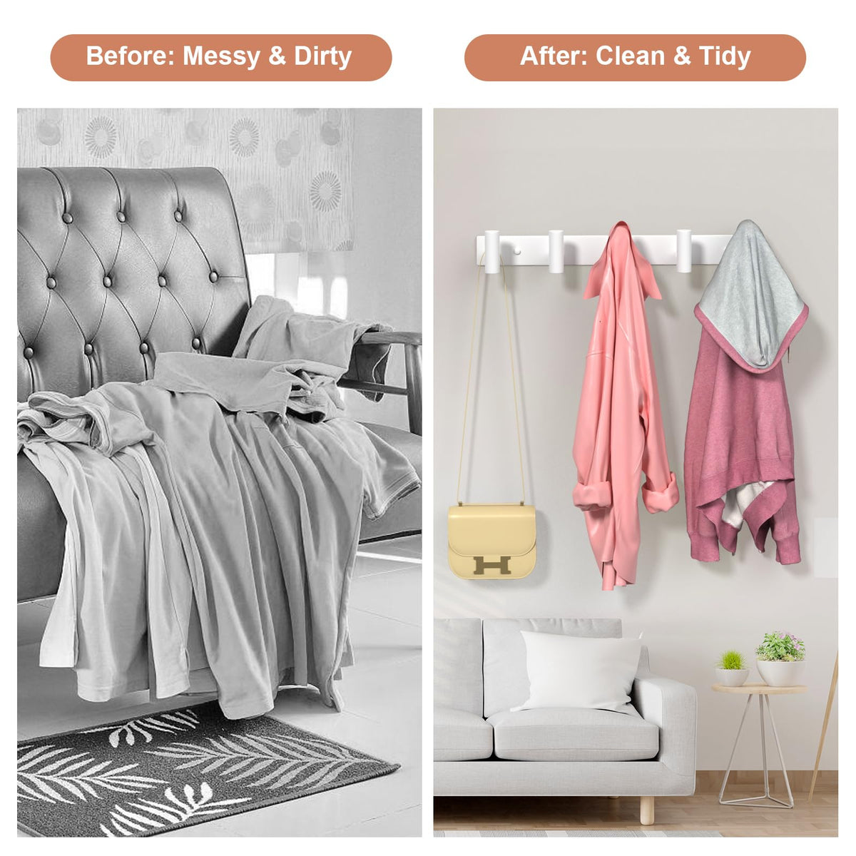 White Stainless Steel Wall Coat Racks with 5 T