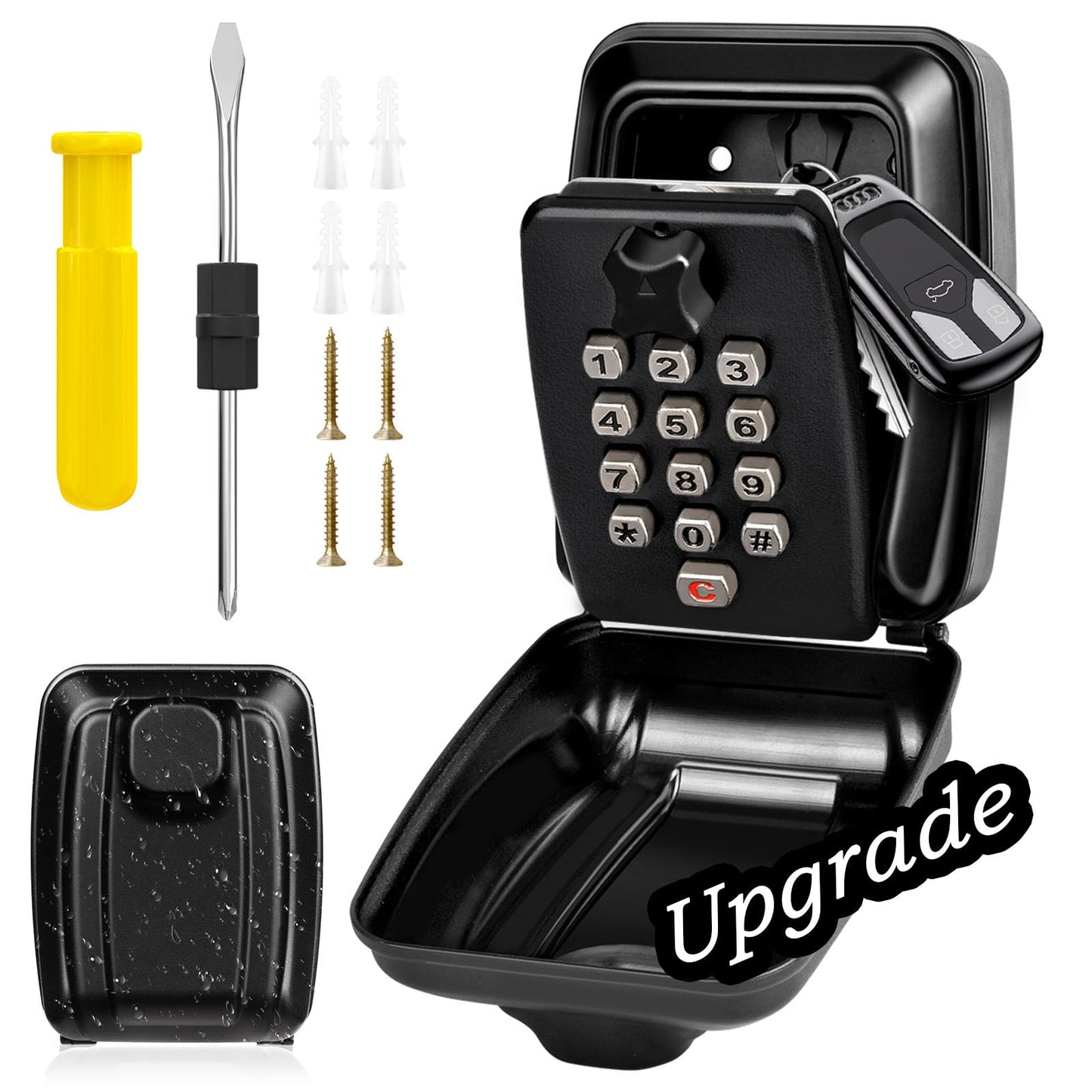 BKNOOU Key Lock Box Wall Mount with Code, Key Lock Box for Outside, Waterproof Key Safe Extra Large Lockbox for Keys Outdoor, 12-Digit Combination Key Storage Box Spare Hider for Home Garage