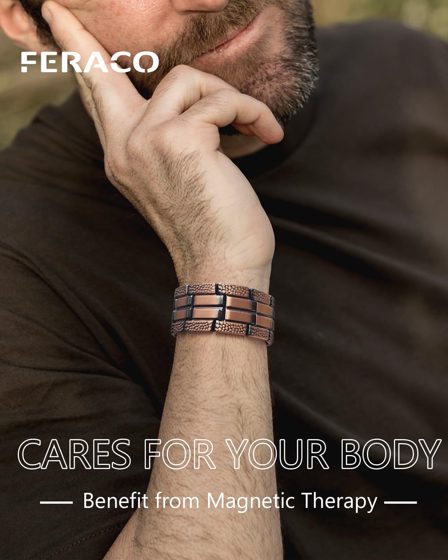 Feraco Copper Bracelet for Men 3X Strength,Magnetic Therapy Bracelet Copper Jewelry with Powerful 3800 Gauss Magnets,Premium Fold-Over Clasp