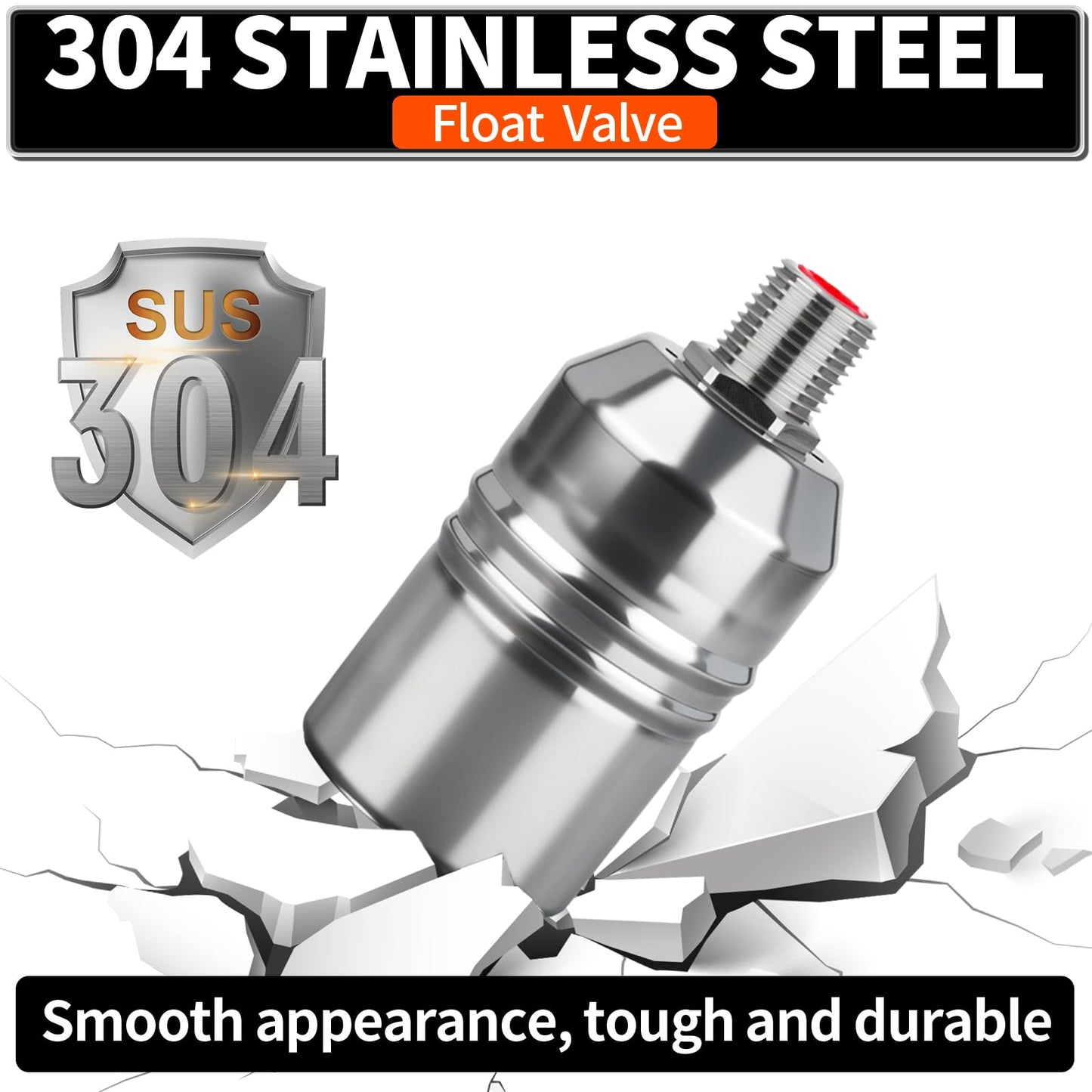 1/2“ 304 Stainless Steel Automatic Water Level Control Float Valve for Water Tank, Cattle Trough, Pools, Livestock (With Elbow, Metal Clip, 1/2" to 3/4" adapter) (2-Pack)