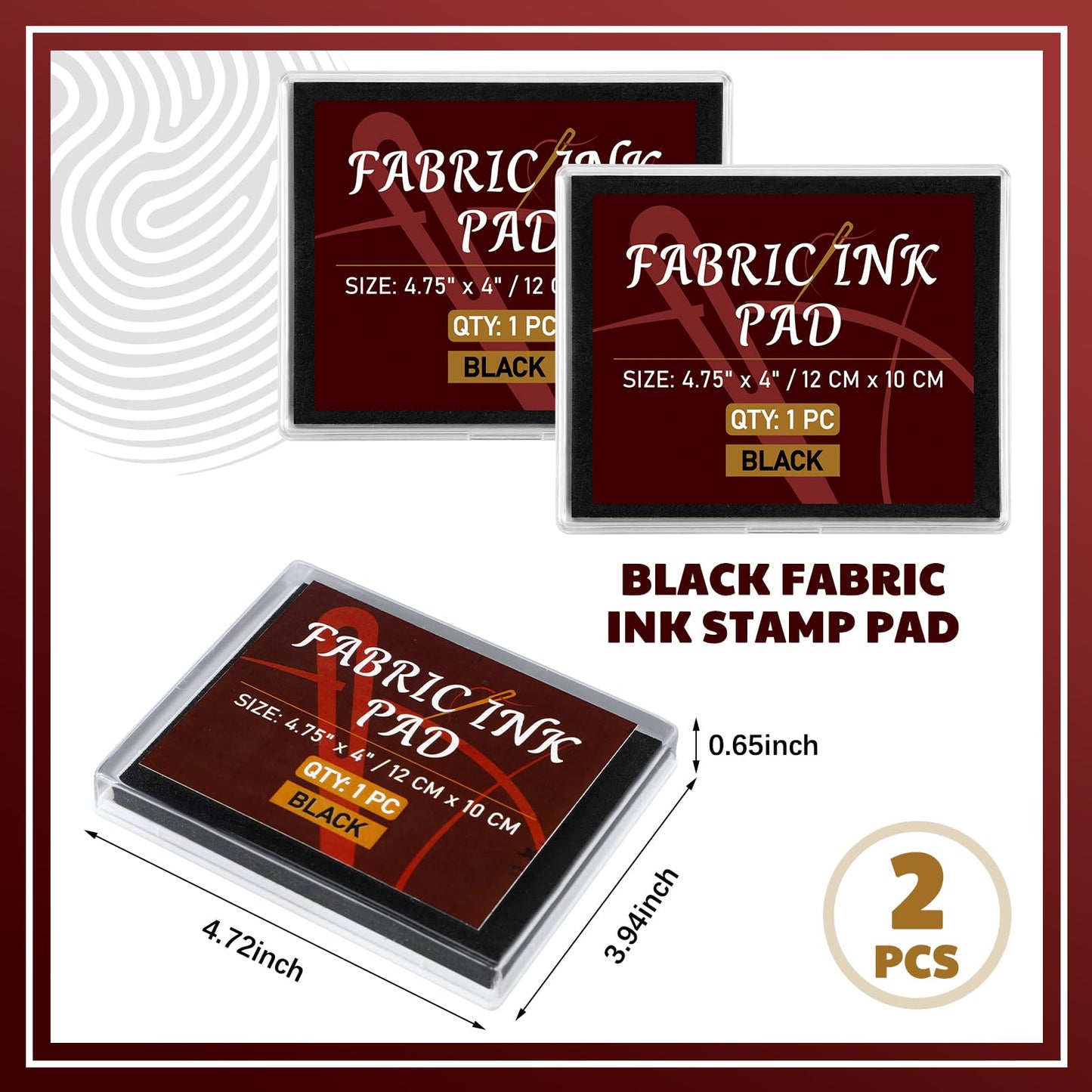 LemonSecret 2 Pack Black Permanent Fabric Ink Stamp Pad 4.7 x 4 Inch Washable Crisp Black Ink Pad for Fabric Crafts, Labels Gifts Works with Rubber Stamps