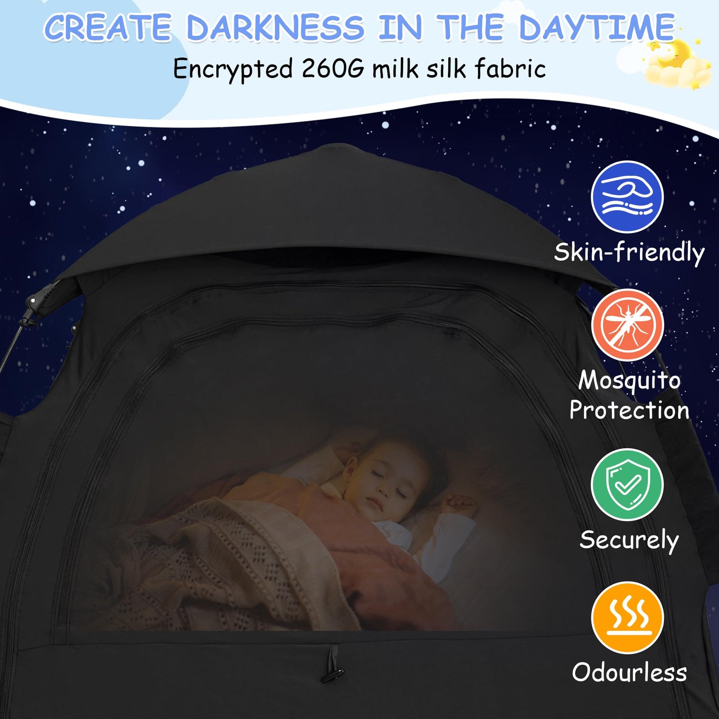 YABORAS Sleep Tent for Pack N Play, Baby Sleep Tent One-Click Assembly Effective Light Blocking Tent for Sleep Pod & Mini Crib, Light Blocking Tent for Babies and Toddlers