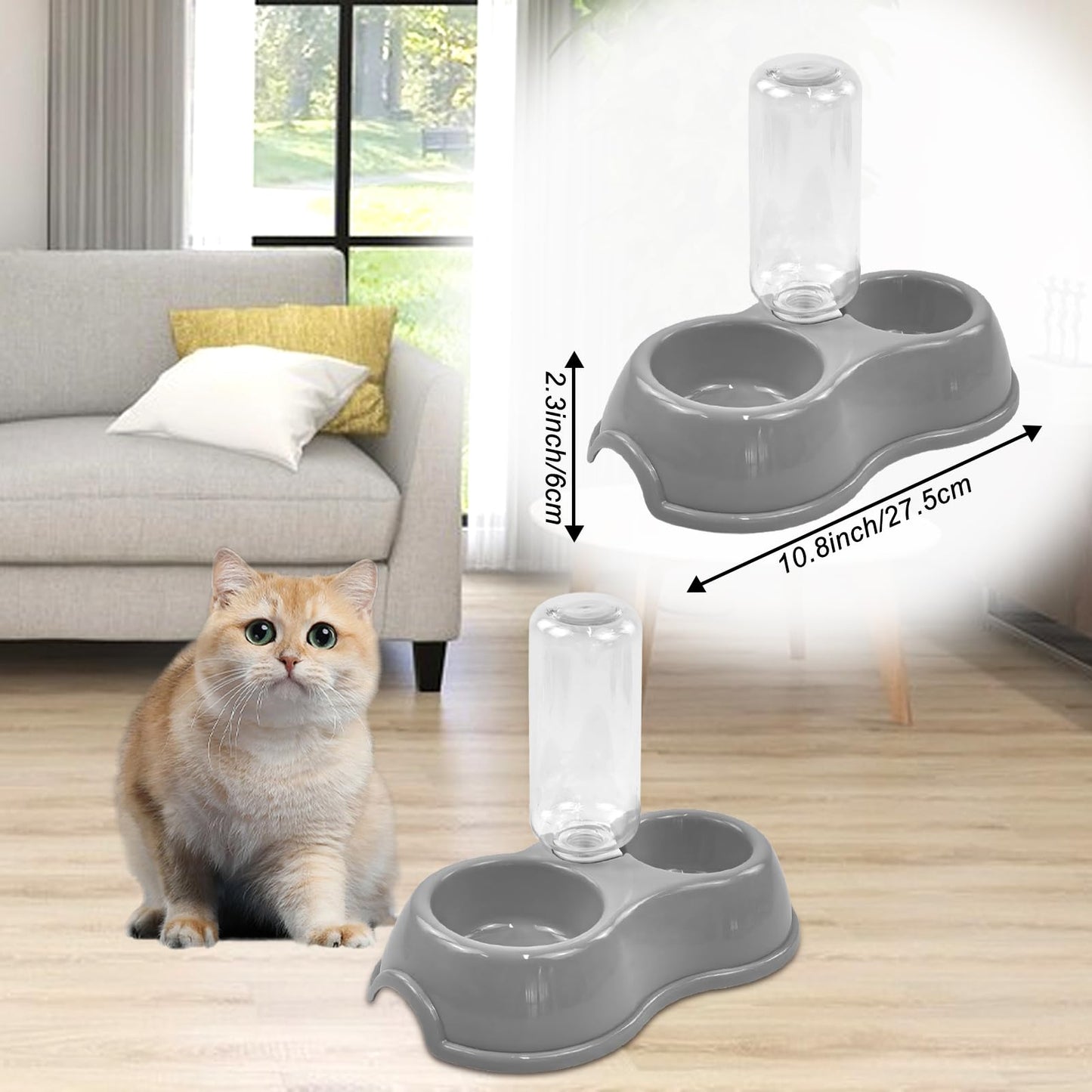 Kitten Starter Kit - 15 Piece Cat Essentials Set Includes Litter Box, Toys, Collars, Scratch Pad, Nail File, Automatic Feed Bowls, Grooming Gloves (Gray)