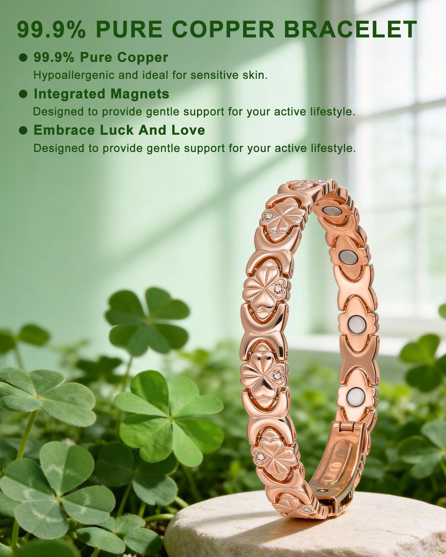 vapeples Copper Bracelets for Women, 3800 Gauss, 99% Pure Copper Magnetic Bracelet, Adjustable Sizing, Women's Bracelets with 3D Design, Gift Box Packaging