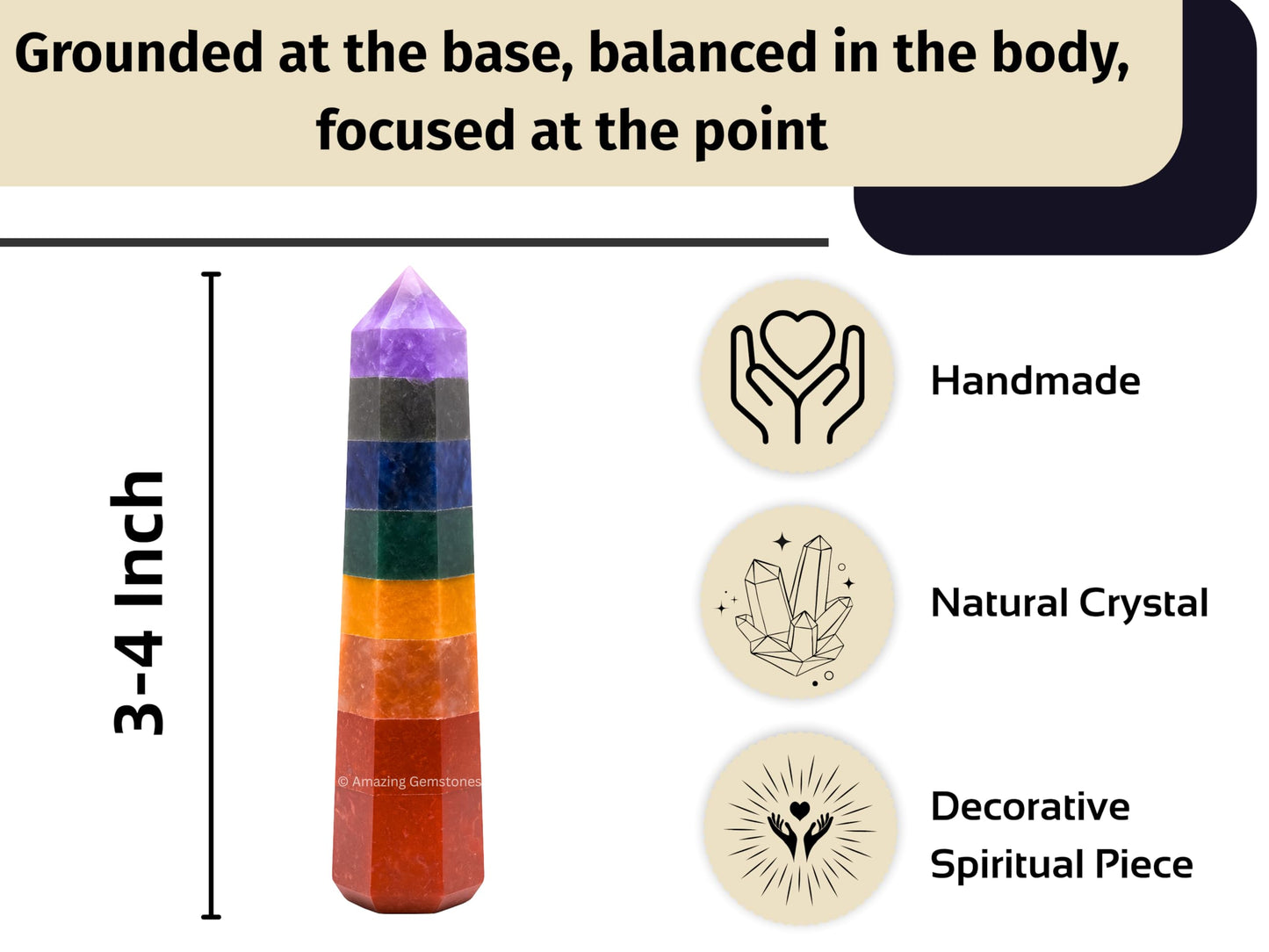 Amazing Gemstone 7 Chakra Crystal Towers ~ Natural Healing Crystal Point Obelisk for Reiki Healing and Crystal Grid (3" to 4" INCH)