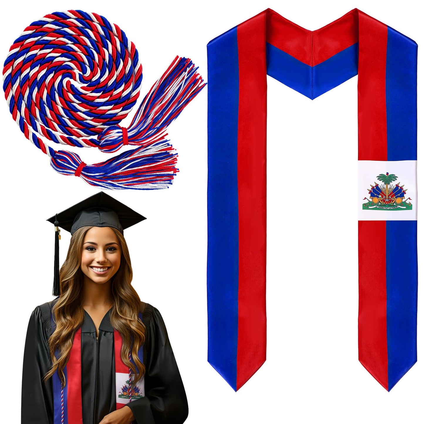 JaGely Country Flag Graduation Stole Sash Honor Cords Class of 2026 First Generation Grad Stole for International Students(Haiti Flag)