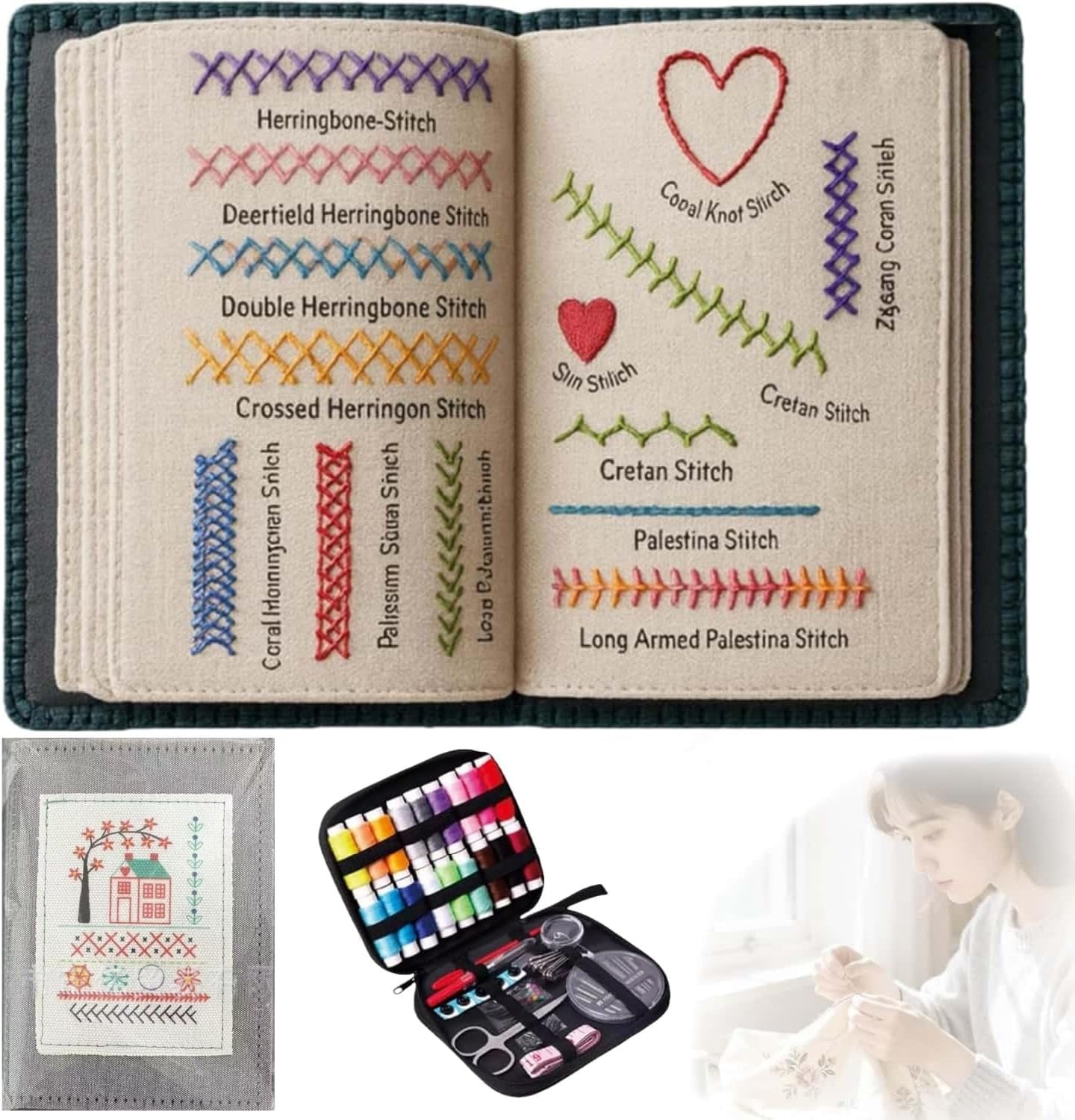 Cekomady 2026 Upgraded Embroidery Stitch Book Kit, 106 Patterns with Tools & Tutorials, 86 PCS Beginner Embroidery Kit, Portable All-in-One Hand Embroidery Book for Adults & DIY Craft Lovers (1Set)