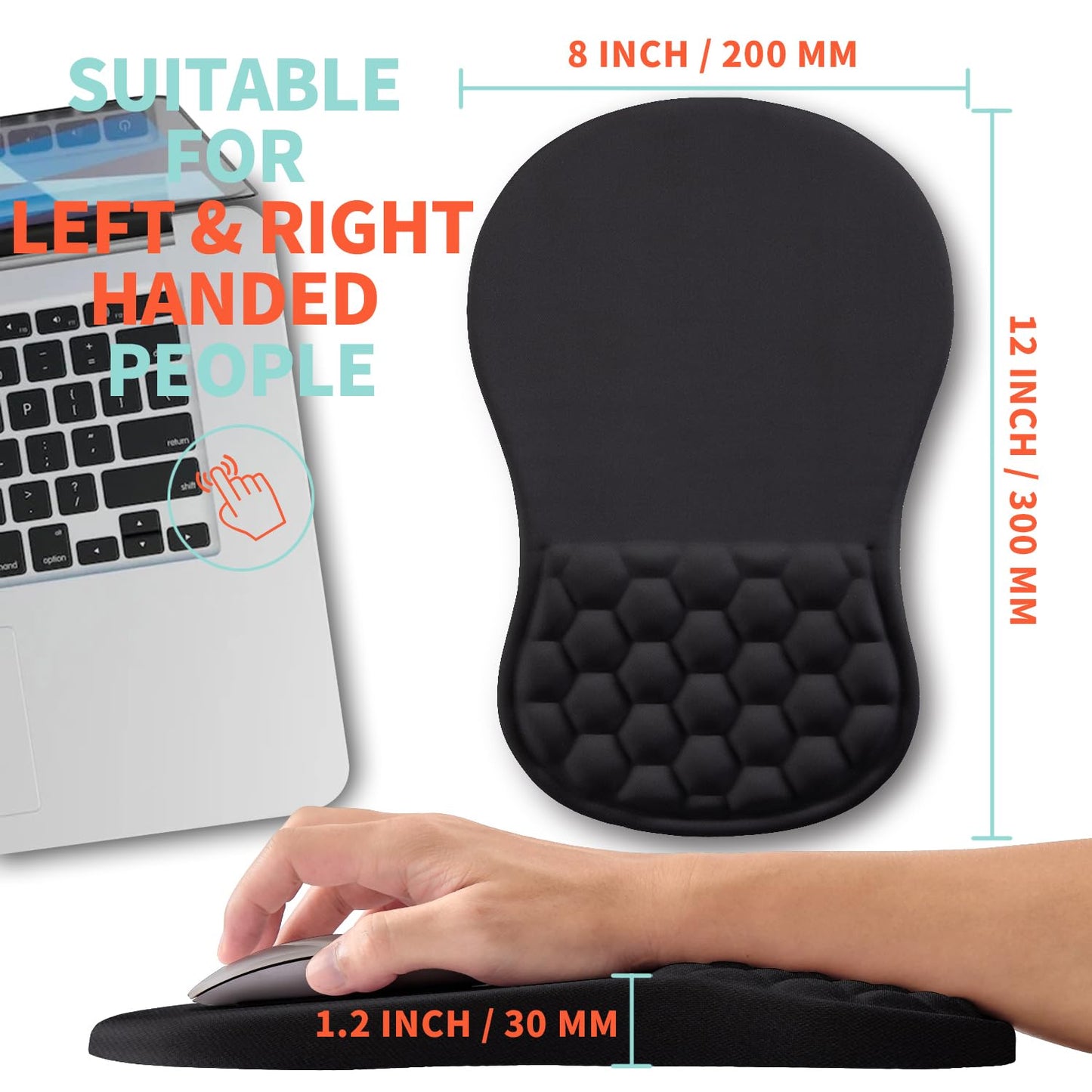 Kuosgm Ergonomic Mouse Pad Wrist Support with Memory Foam Massage Bulge, Carpal Tunnel Pain Relief Mousepad Wrist Rest for Mouse(12x8 inch, Black)