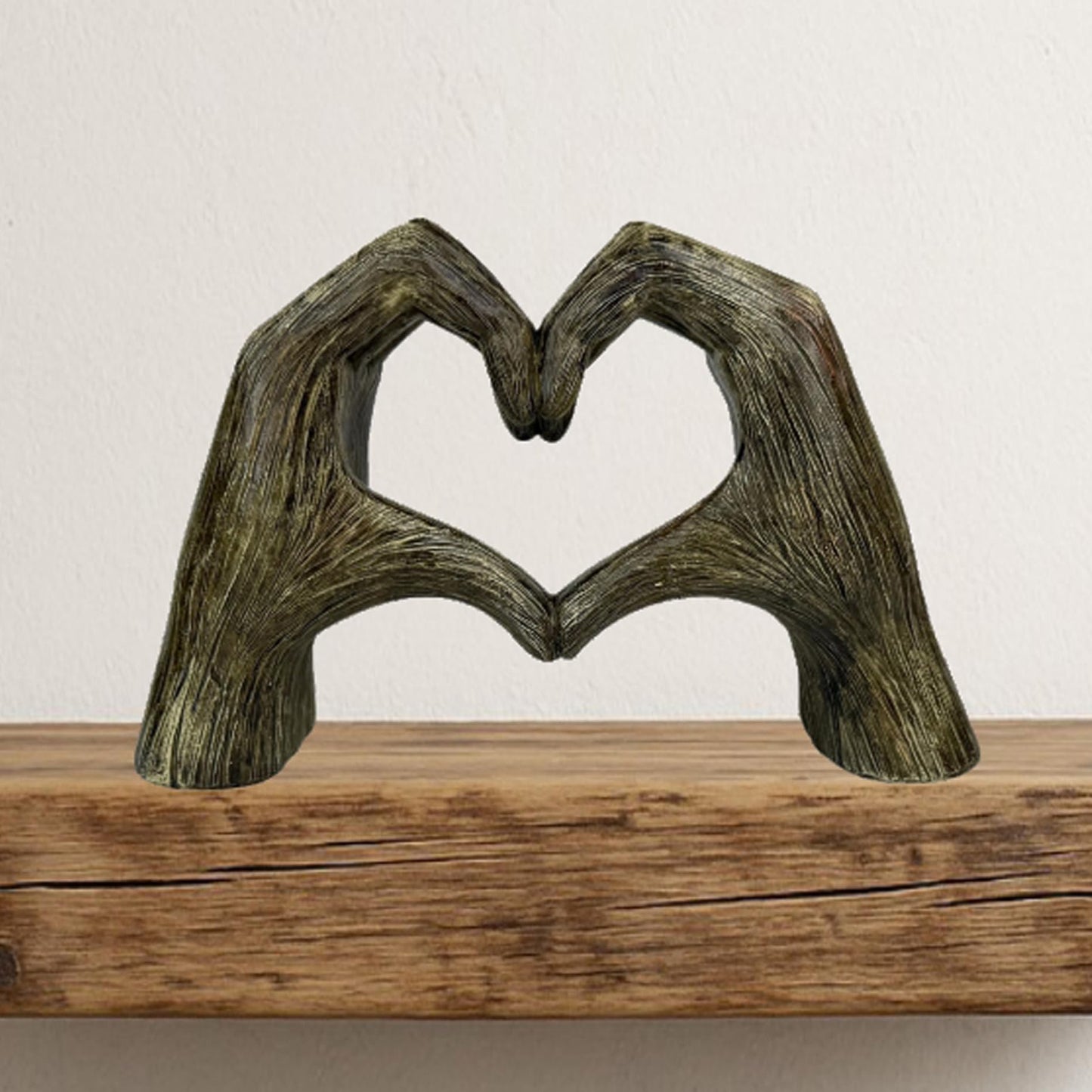 Top Brass Large Rustic Heart Hands Sculpture, 9 3/4” Resin Love Statue – Romantic Decor Accent for Shelf or Mantel – Perfect for Wedding, Valentine's Day or Anniversary (Rustic Wood Grain)
