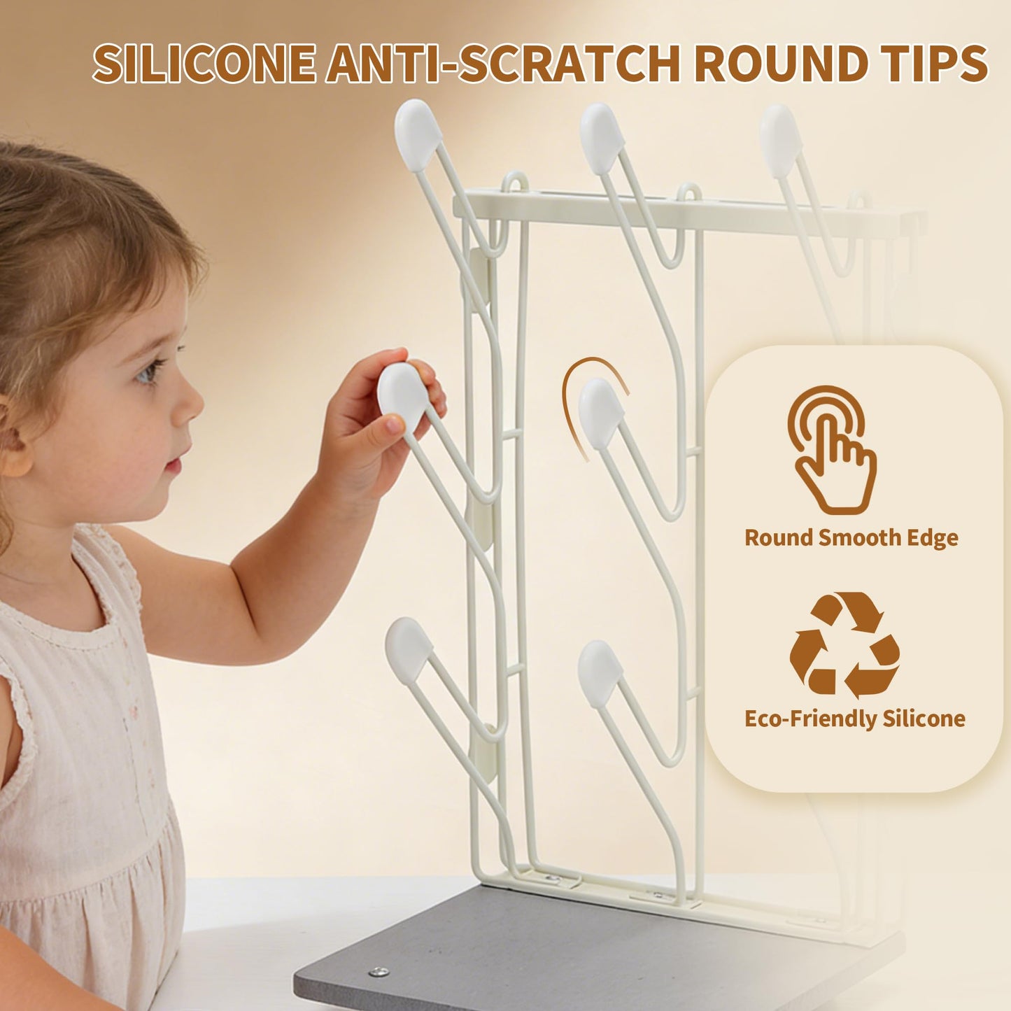 Taozun Bottle Drying Rack with 9 Hooks, Quick-Dry Diatomite Base with Stainless Steel Cup Stand, Vertical Space Saving Countertop Baby Organizer