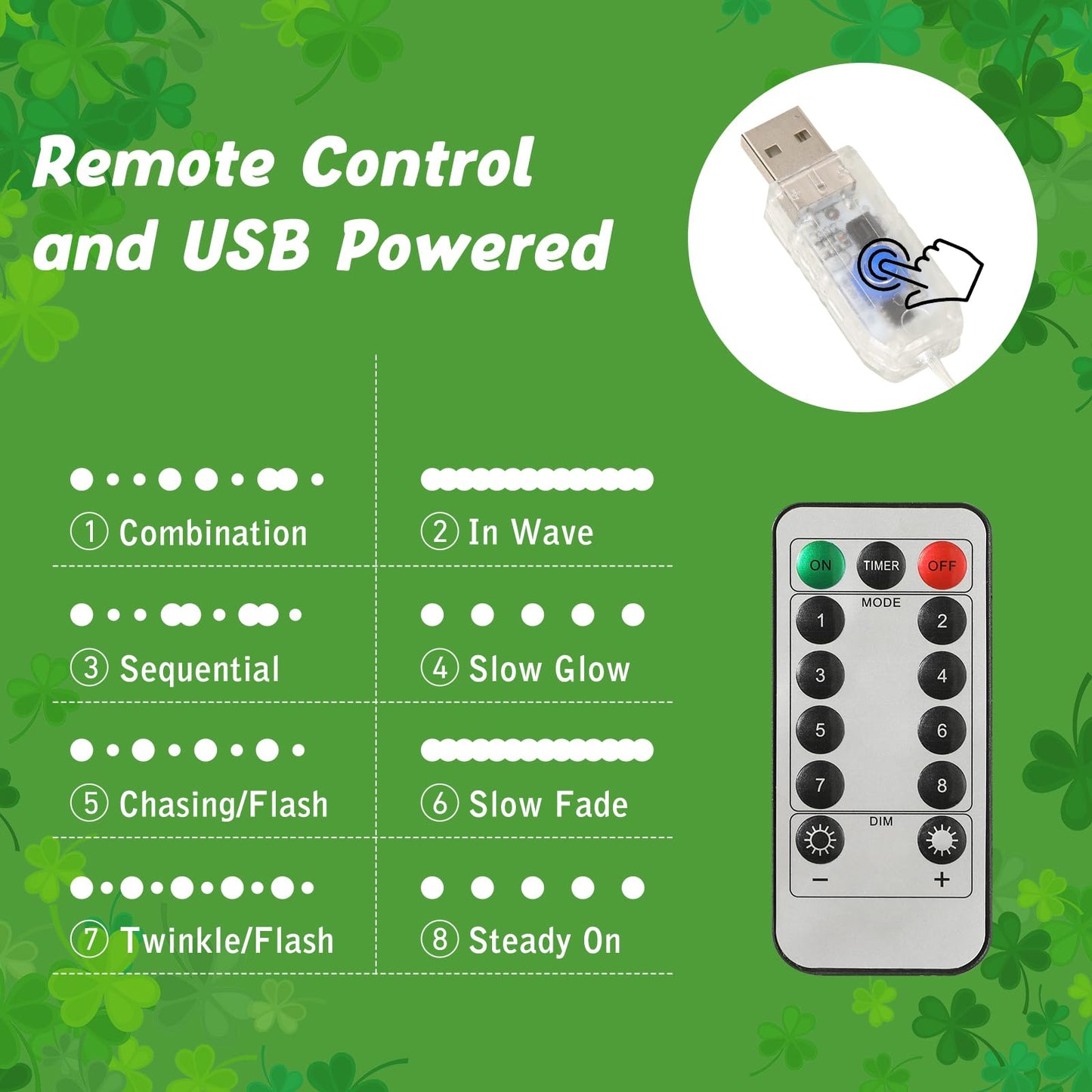 Lewondr St Patricks Day Decorations Lighted Gift Boxes with 3D Shamrocks, Green Decor Light Up Present Boxes for St Patrick's Day, USB Powered + Remote Control Lucky Clover for Indoor Home Holiday