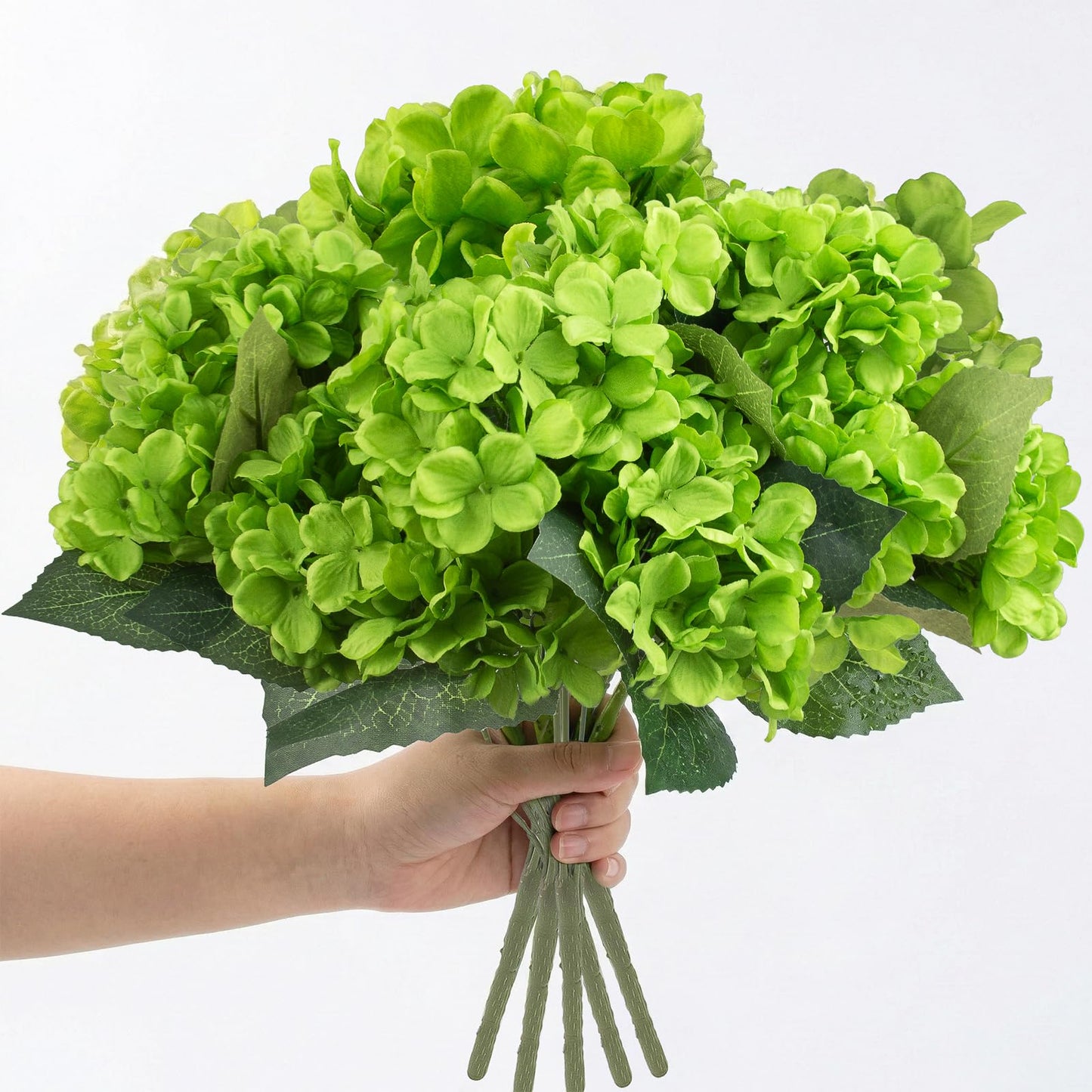 4 Pcs Hydrangea Artificial Flowers Outdoor Silk Bouquets, UV Resistant Green Faux Hydrangeas Flowers for Table Vase Centerpieces Outside Party Wedding St Patrick's Day Home Outdoor Decor (4, Green)