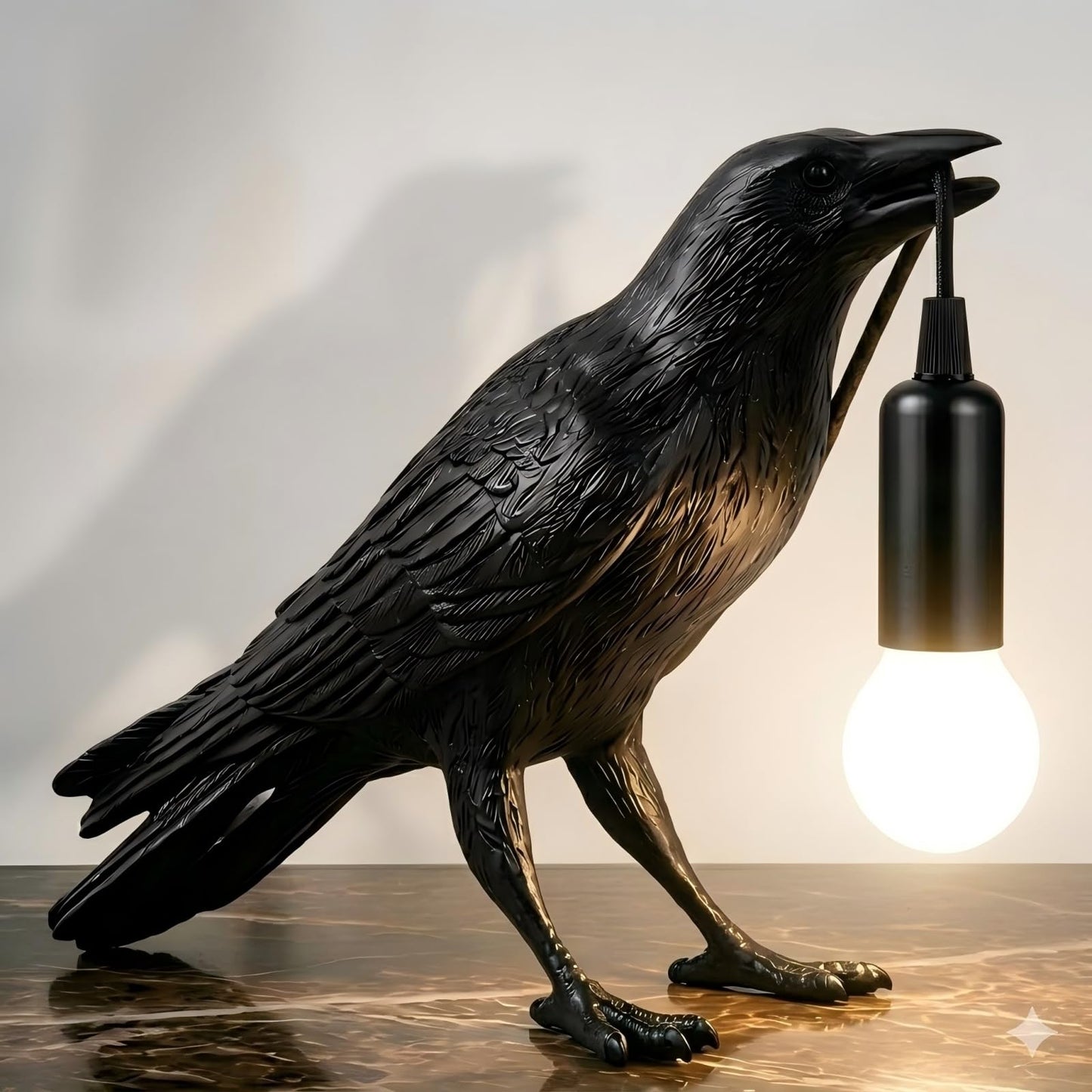Shandaglo Raven Lamp Gothic Decor, Black Crow Table Lamp with LED Bulb, Unique Dark Aesthetic Night Light for Bedroom Desk, Halloween Home Decoration Gift