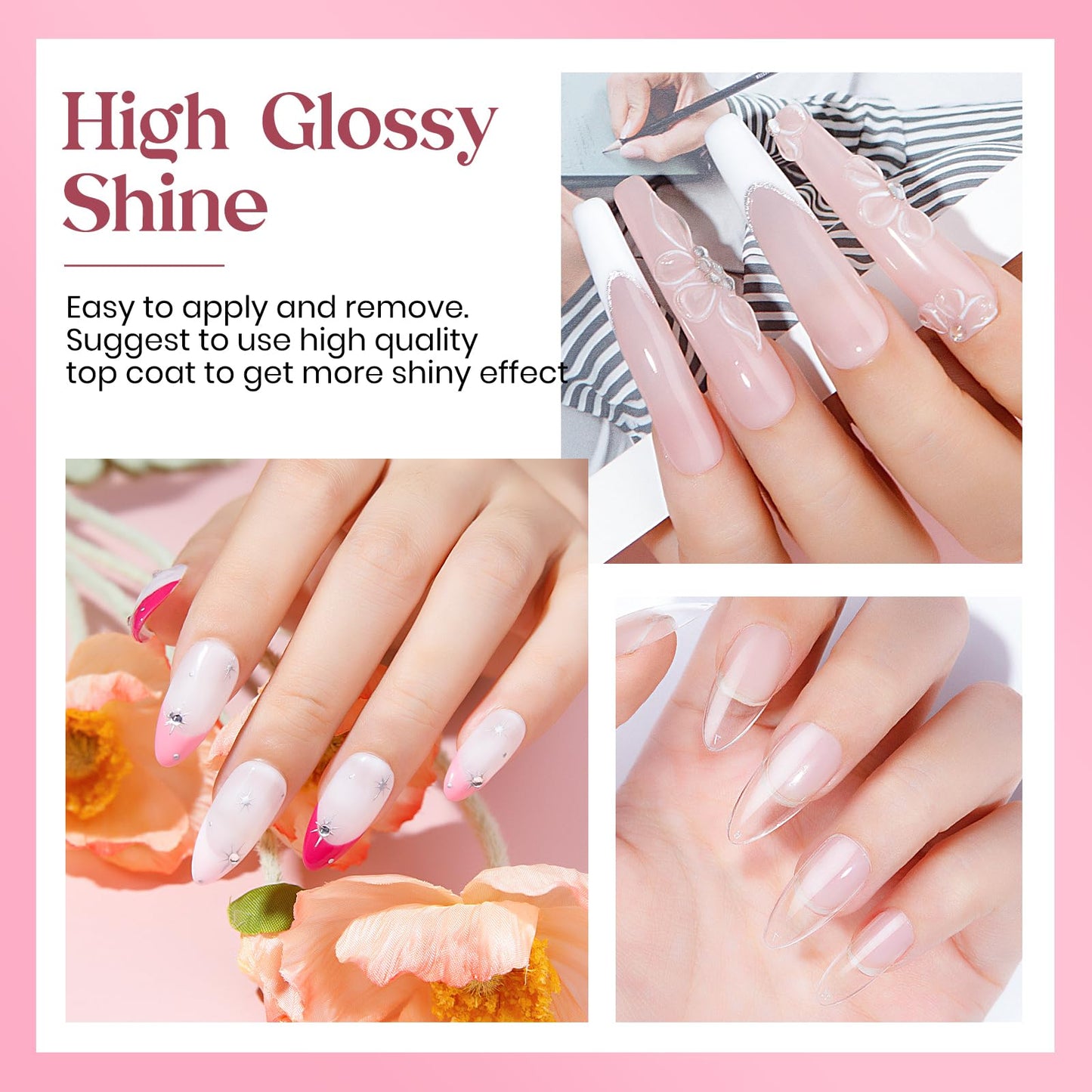 MIZHSE Gel Nail Kit, Solid Nail Glue Gels with 240Pcs Almond Medium Nails Tips Soft Gel Half Matte, Portable U V LED Nails Lamp Gels Extension Kit for Salon Art Home DIY Manicure