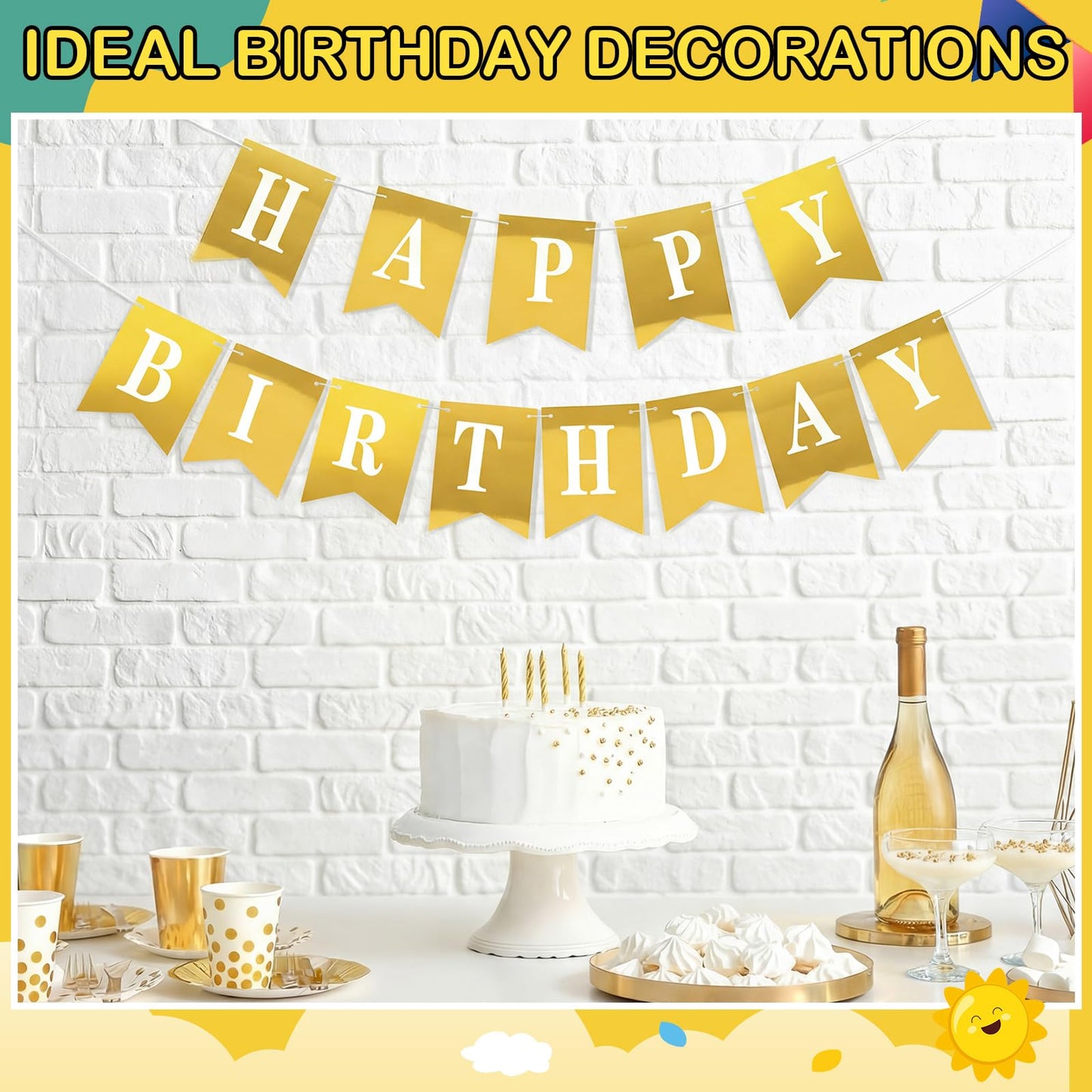 Mooliwe 171 Pcs DIY Custom Banner Kit Make Your Own Customizable Sign for Birthday Wedding Party Decoration Include 20 Paper Pennant 148 Letters and Numbers Rope Threading Device(Mirror Gold)