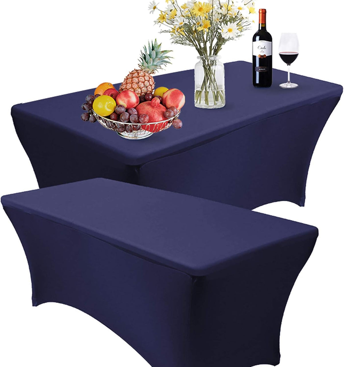 RELIANCER 2 Pack Stretch Spandex Table Covers for Rectangular Tables,4FT Elastic Fitted Tablecloth,Universal Rectangular Table Cloth Protector for Outdoor Party,Wedding,Bar,Birthday,Banquet,Events