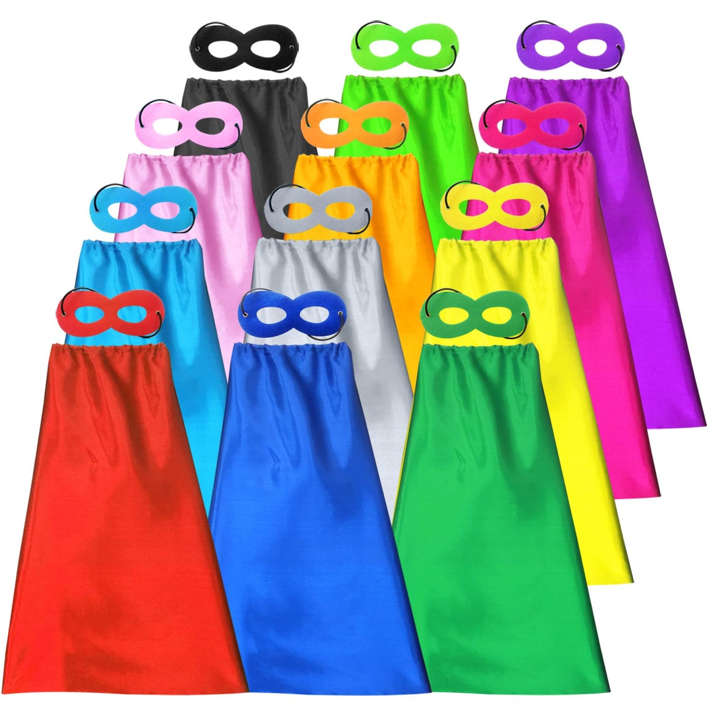 ADJOY Superhero Capes and Masks for Kids - DIY Children Capes for Birthday Party - 12 Sets Bulk Pack