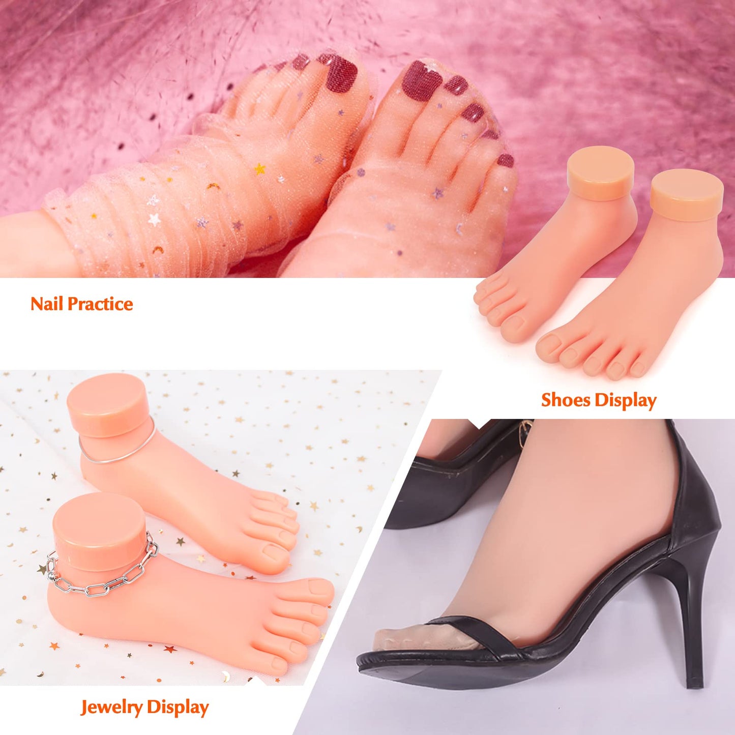 2 Pack Practice Nail Tips Art Trainer Training Hand Tool and 1 Pair Practice Fake Foot Model Flexible Soft Silicone Prosthetic Manicure Tool for Nail Tips Art Training