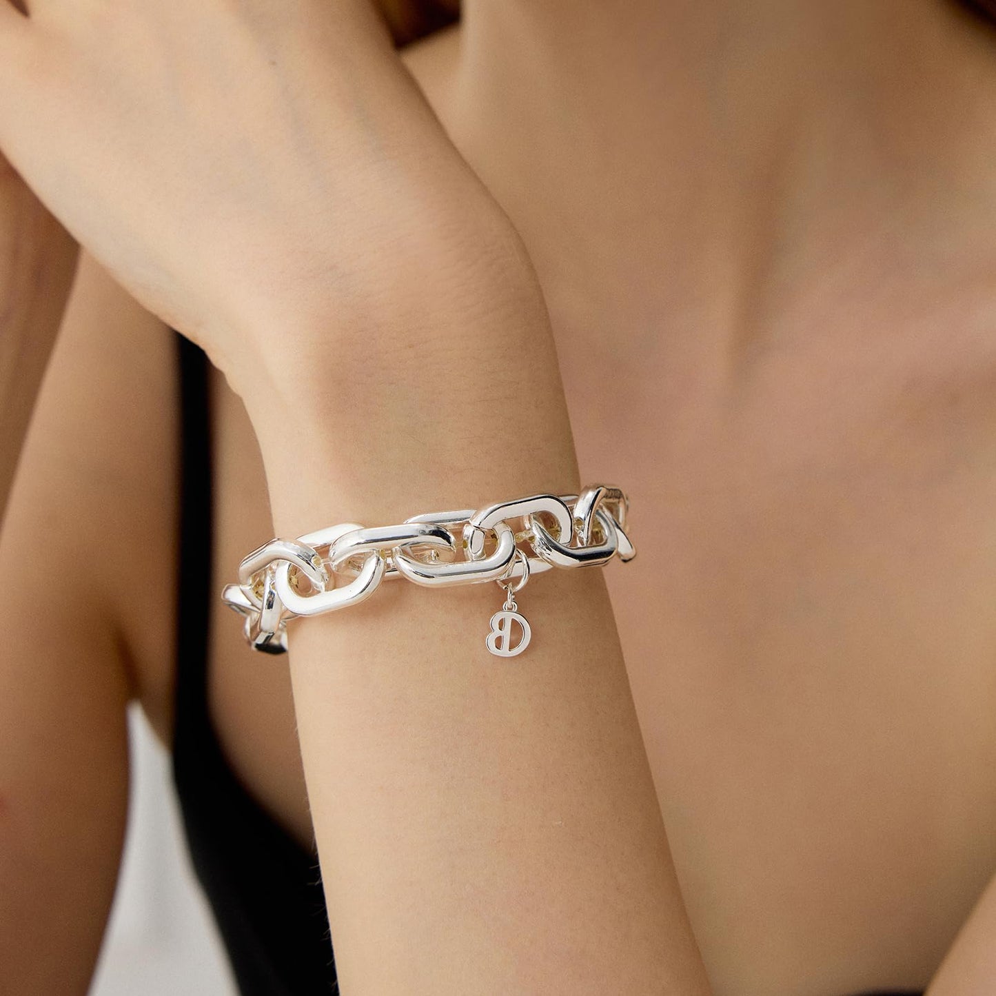 COBI Chunky Bracelets for Women, Paperclip Bracelets, Coffee Bean Chunky Link Bracelet, 18K Gold & Sterling Silver Plated, Stackable Thick Large Punk Jewelry 6.5 Inches-Thick Paperclip Silver