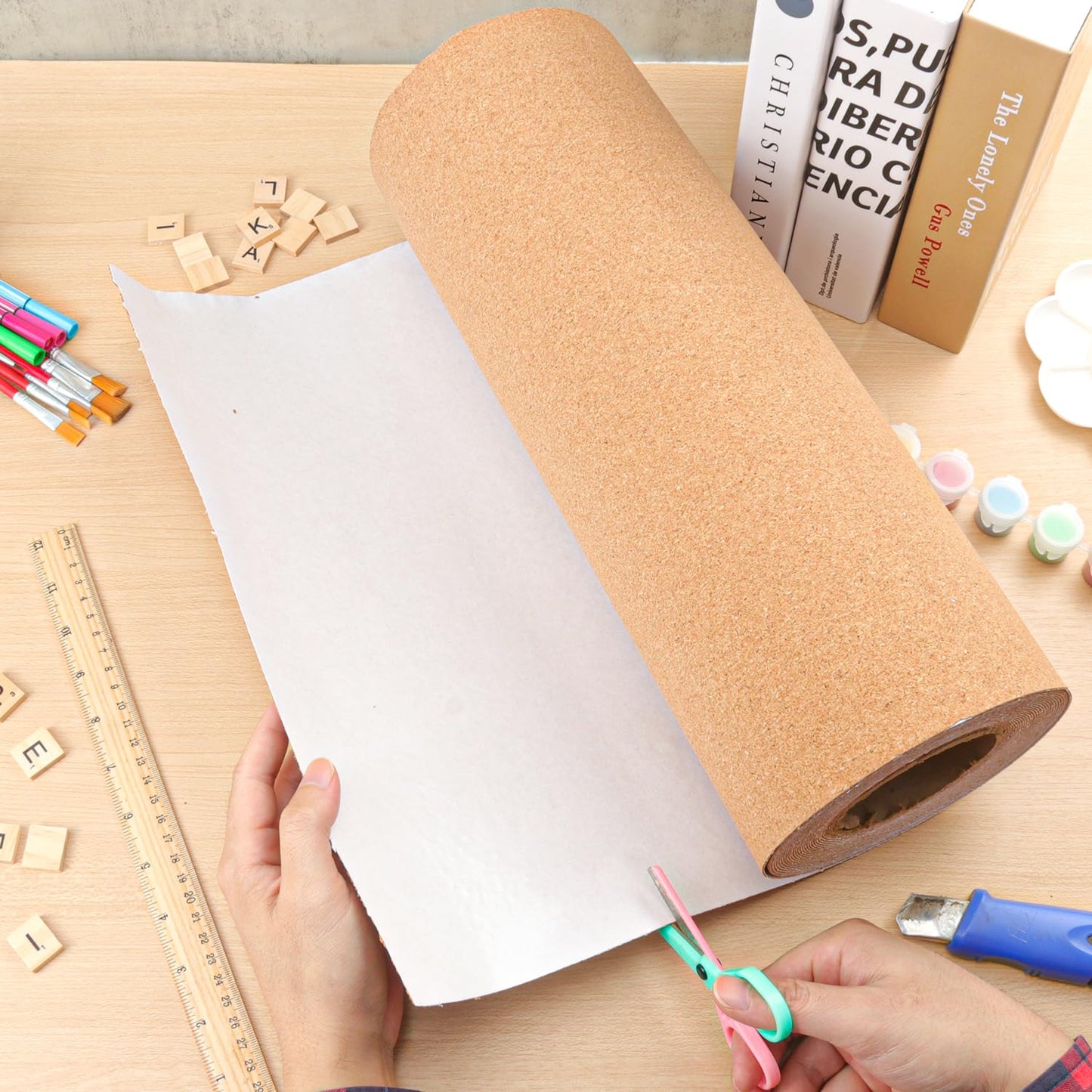 Yiksonyo 26 FT Length Self Adhesive Cork Roll, 17.3 Inch Width Self-Adhesive Cork Board Roll for Crafts, Home, and Office Decor, Easy to Use and Durable