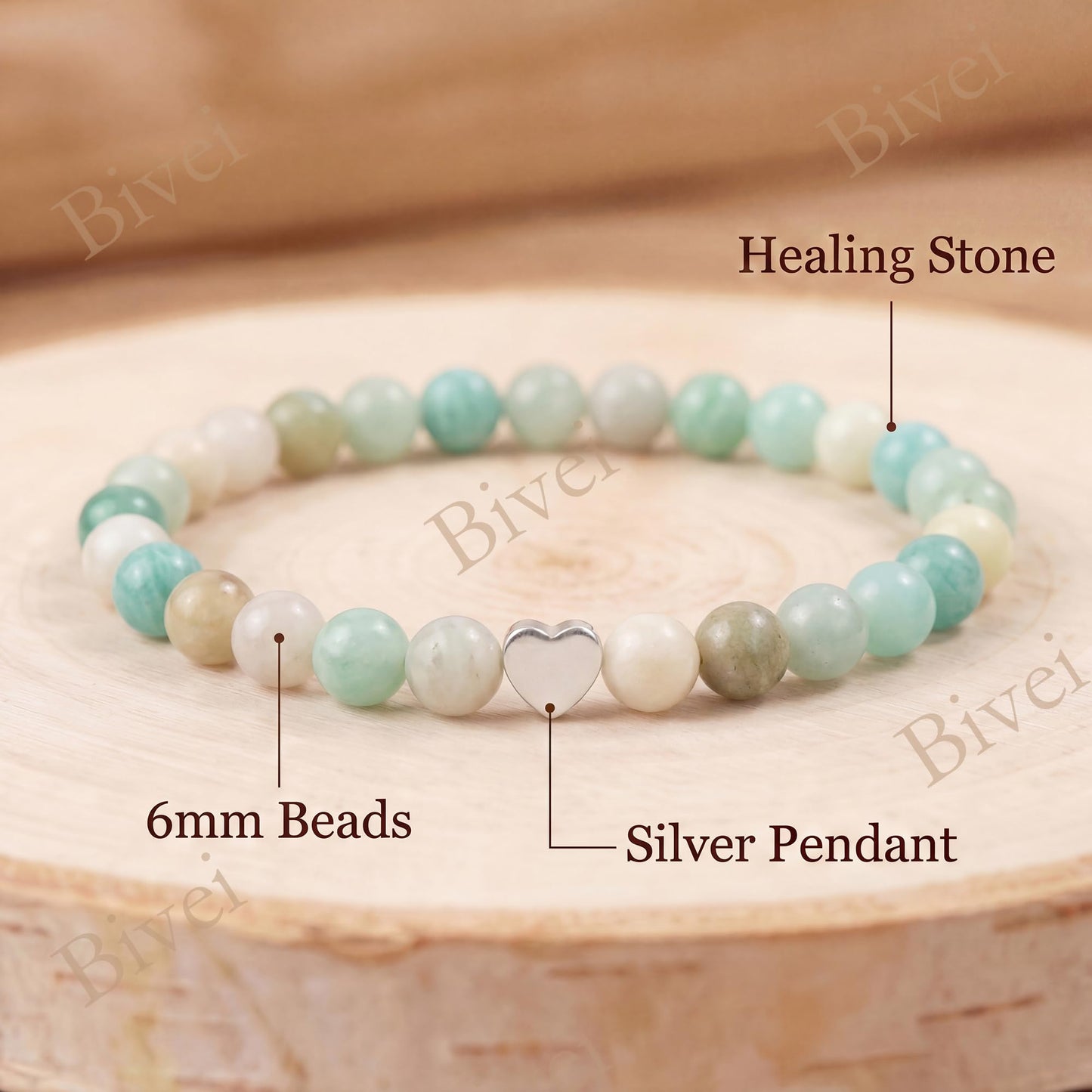 Bivei 6mm Amazonite Crystal Stretch Bracelets for Women, Handmade Natural Stone Beaded Bracelet, Yoga Protection Jewelry Gift