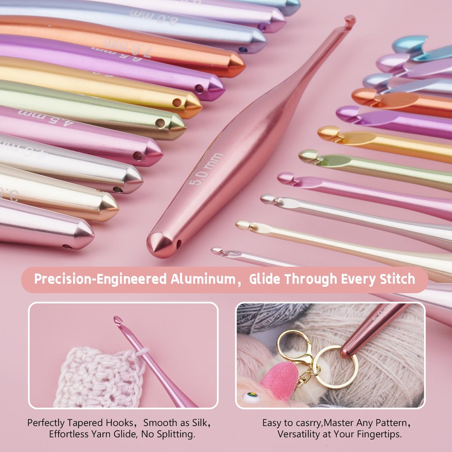 Mdoker Newest Aluminum Crochet Hook Set with Case Ergonomic Grip Crochet Hooks,Non-Slip Hooks for Arthritic Hands, Perfect Crochet Gift for Women,3mm-10mm