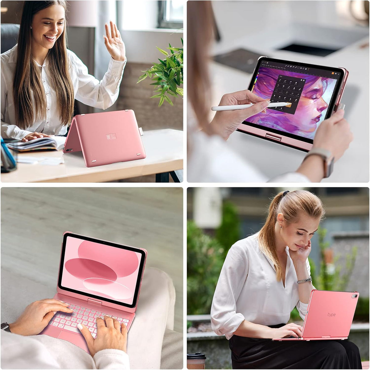 typecase Touch iPad 10th Generation Case with Keyboard (10.9", 2022) and iPad A16 (11th Gen, 2025) – 360° Rotatable, 11-Color Backlit, Multi-Touch Trackpad, Thin & Light (Rose Gold)