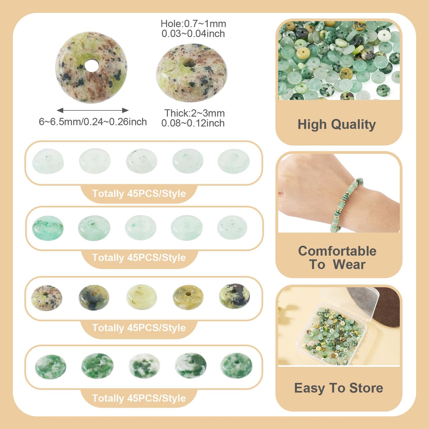 Beadthoven 180Pcs 6mm Natural Gemstone Rondelle Beads Healing Crystal Disc Abacus Smooth Stone Spacers Serpentine Jade Green Aventurine Green Spot Jasper Beads for DIY Bracelet Necklace Jewelry Making