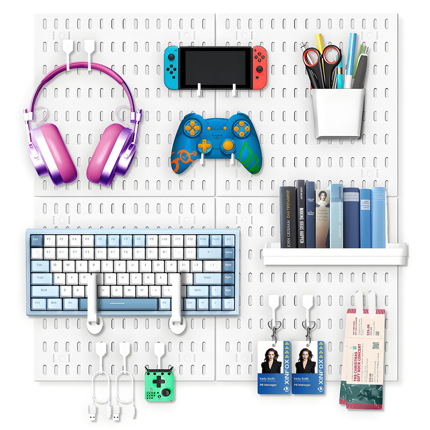 LANSI Peg Board, Pegboard Kit Wall Organizer Panels, White Pegboard Wall Organizer with Bins Hooks Shelves for Home, Craft Room, Garage Tool Storage, Kitchen, Workshop, Tool Organization