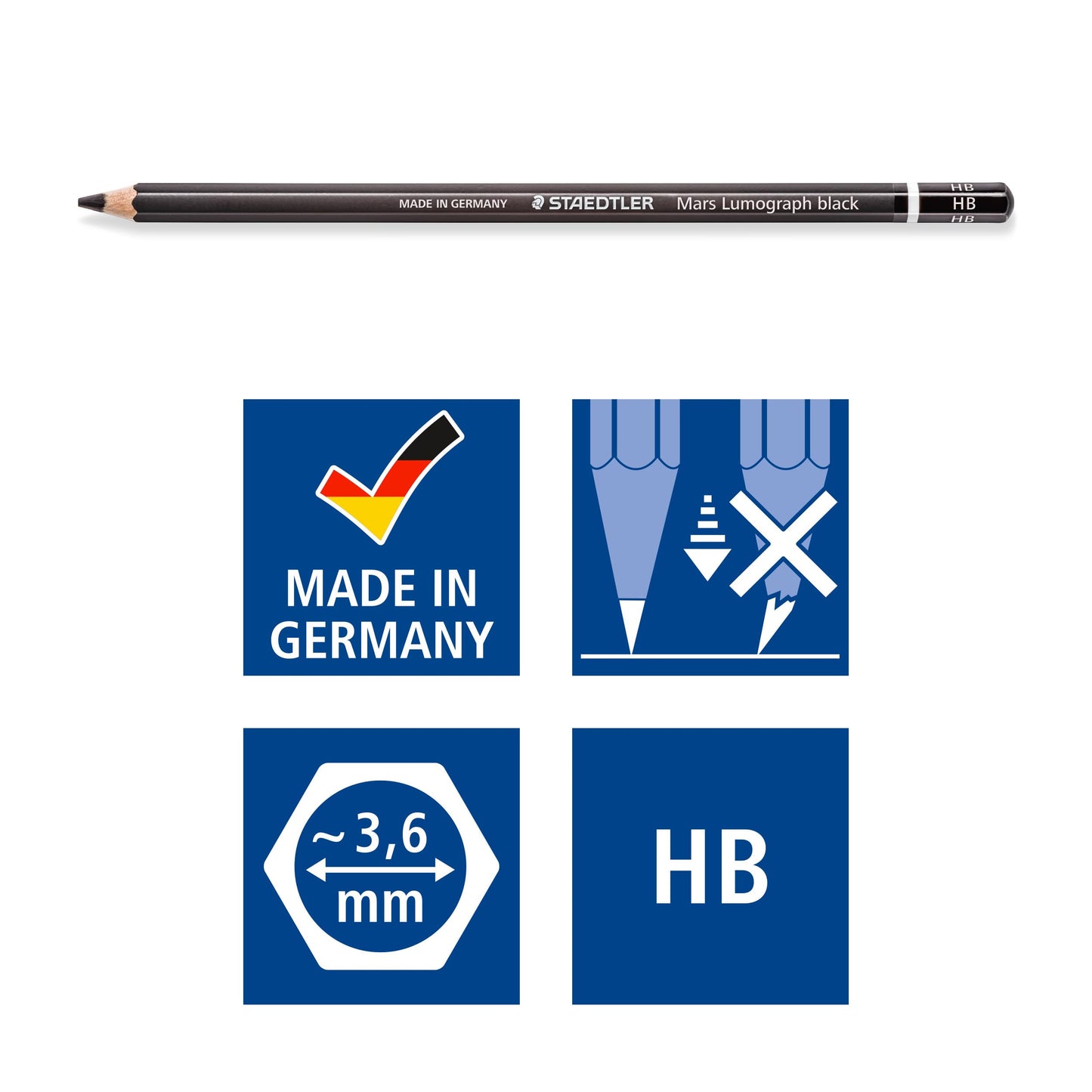 STAEDTLER Mars Lumograph Black Drawing Pencils Set: 6 Pack – Carbon Blend for Deep Black Tones, Professional Artists Pencils, 8B–HB Grades, Storage Tin, For Sketching, Shading & Fine Art Drawing