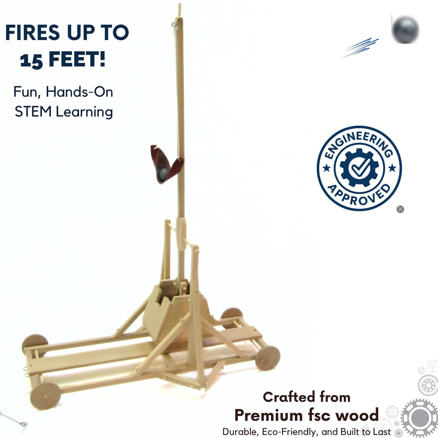 PATHFINDERS Medieval Trebuchet STEM Kit – DIY Wooden Mechanical Model | Working Counterweight Siege Engine | Engineering & Physics Project for Teens 14+ | Build-It-Yourself Historical Model