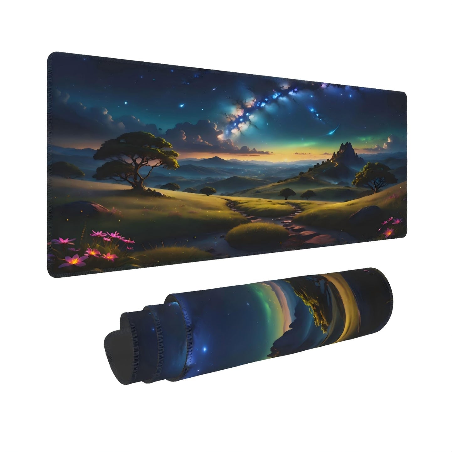 OnengMu XXL Gaming Mouse Pad 35.4x15.7 inch, Landscape Anime Theme Desk Mat,Large Mousepad for Wireless Mouse Office Desk Accessories (Green Meadow)