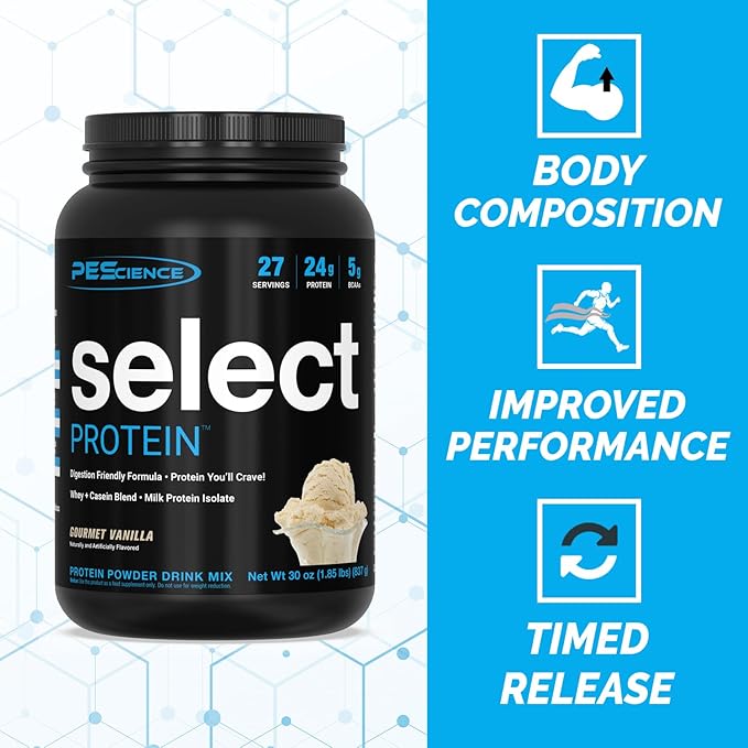 PEScience Select Low Carb Protein Powder, Gourmet Vanilla, 27 Serving, Whey and Casein Blend, Keto Friendly, Gluten Free, Best Tasting, Clean Isolate for Women and Men