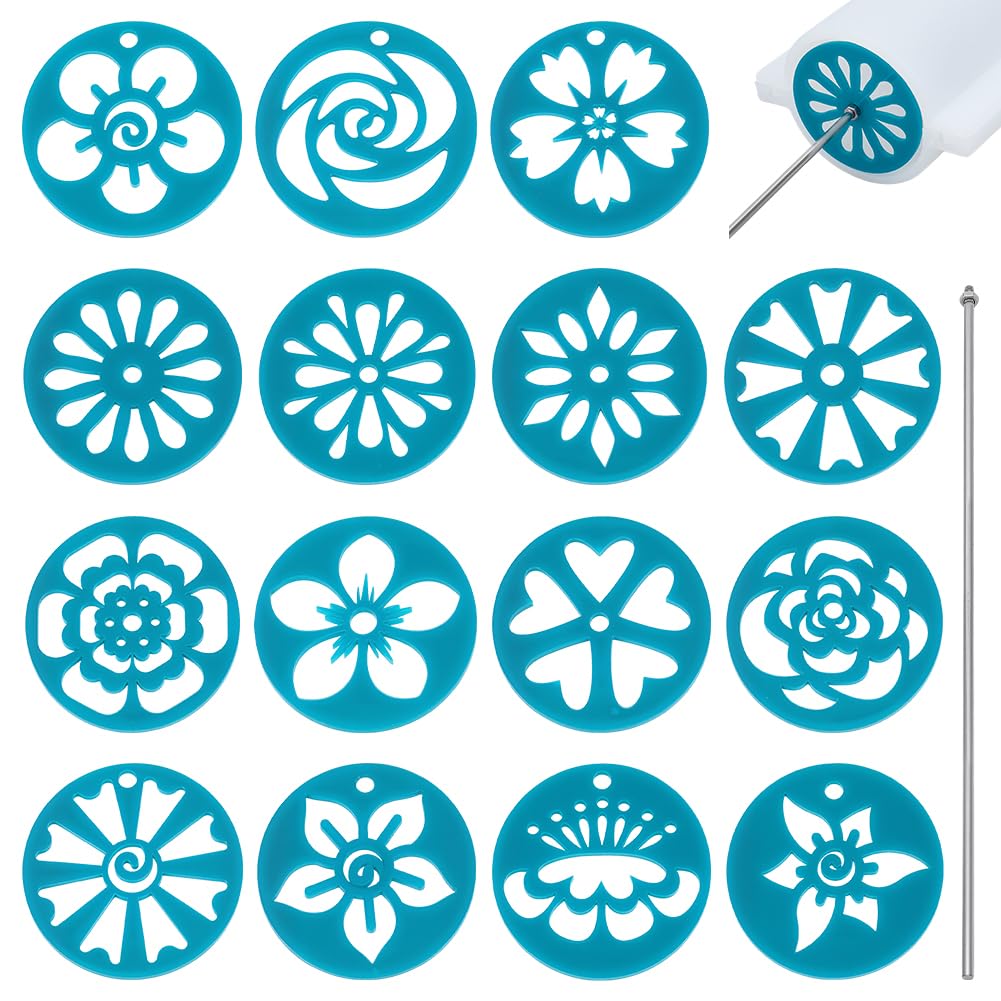BENECREAT 15Pcs Set Acrylic Soap Mold Kaleidoscope Pull Through Mold Flower Shape Mold with Stainless Steel Stick for DIY Craft, Candle & Cake Decoration