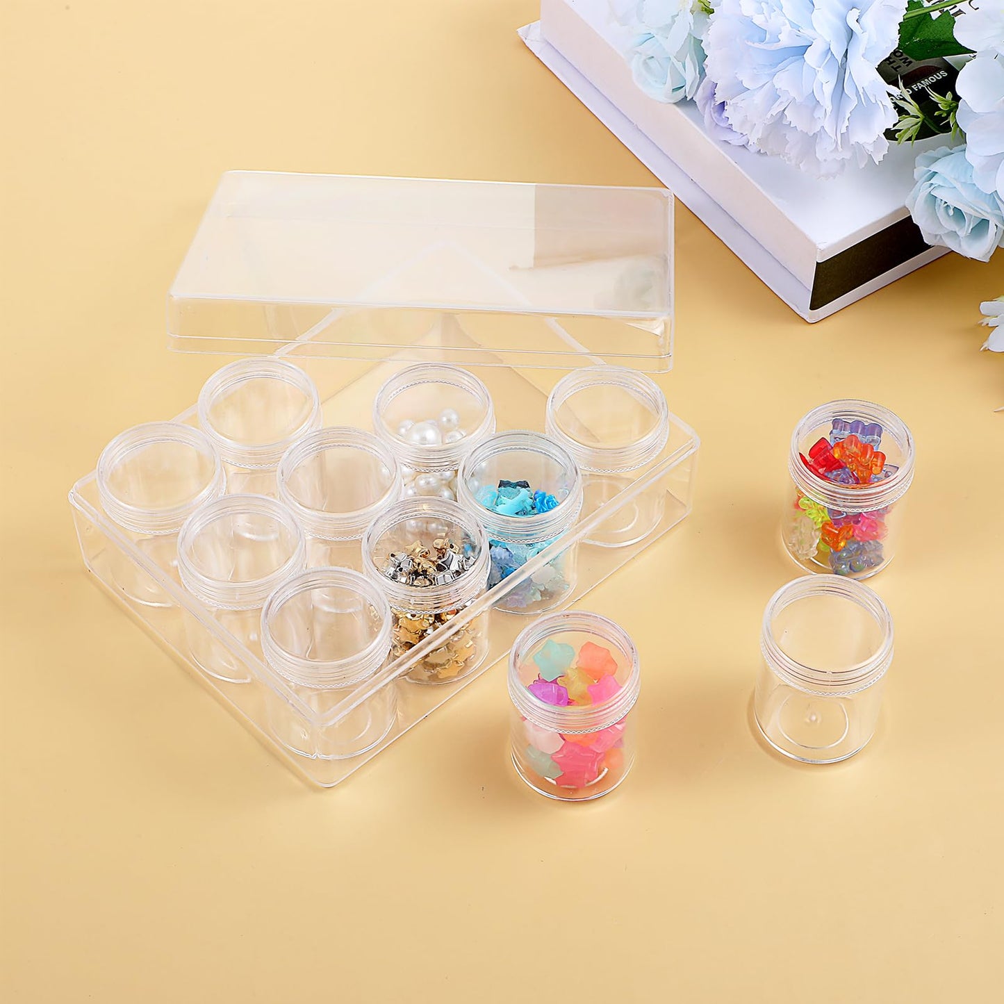 Xaajooio 2 Pack Clear Plastic Bead Storage Containers 12 Grids Portable Small Diamond Art Painting Organizer Box with Screw Lids for Jewelry, Beads, Rhinestones, Crafts, and DIY Accessories