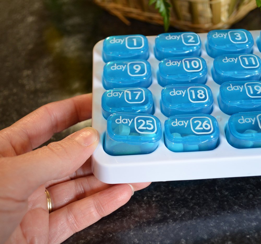 Monthly Pill Organizer 2 Times A Day AM/PM 31 Day Pill Box, Small Removable Travel Daily Pod Cases with Bonus Medical Alert Card
