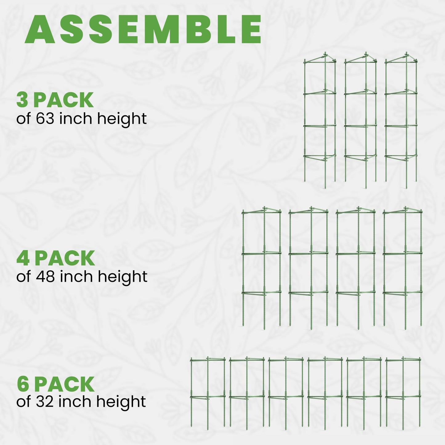Tomato Cage Premium - Large Trellis Stakes and Plant Support Structures for Vegetables and Climbing Plants - Tall Tomato Cages for Garden, Pots, Raised Garden Bed Outdoor (3 Pack - Up to 63")